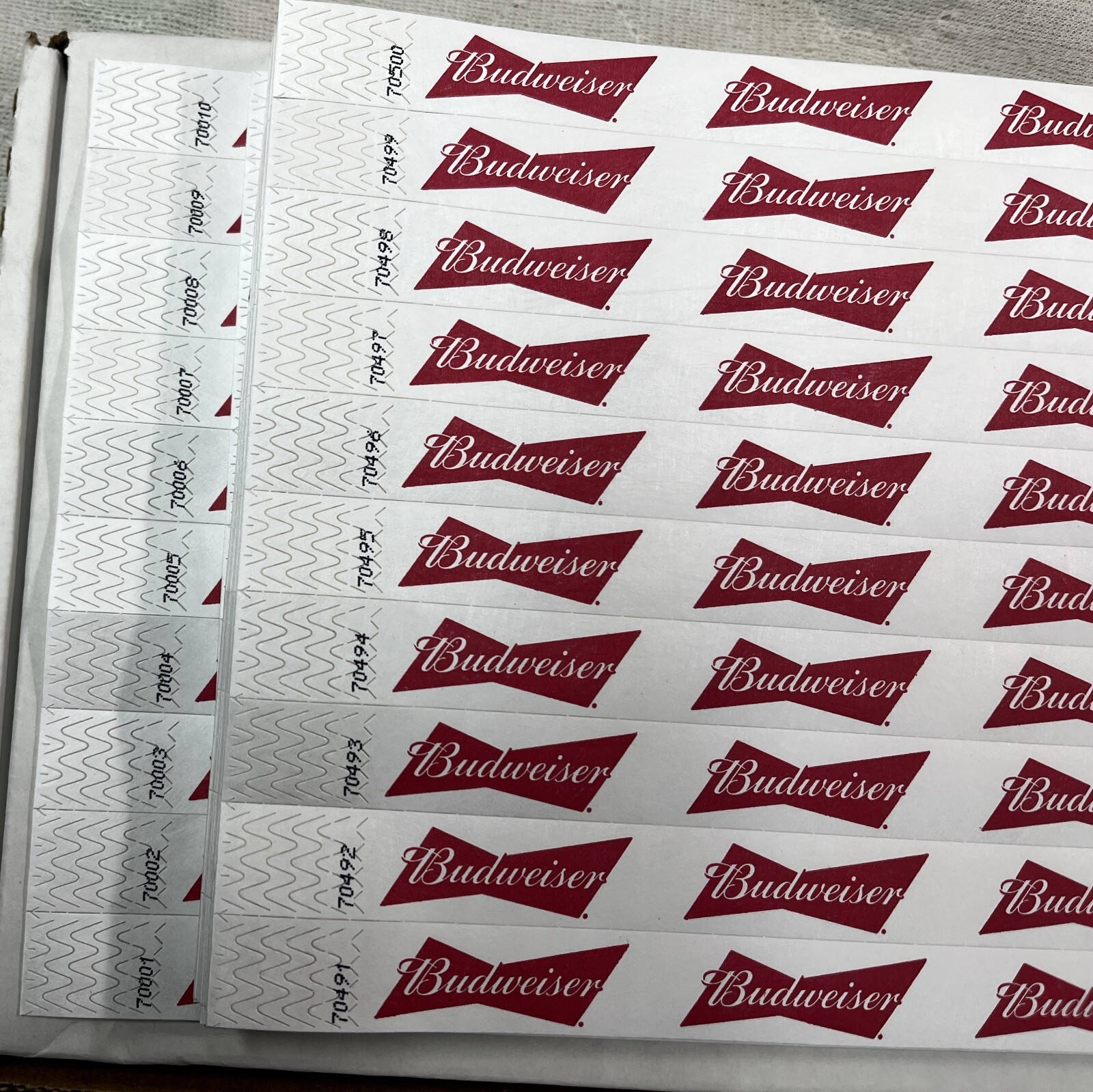 Budweiser Beer Logo Bar ID Age - Event Security Numbered Wristband - 500 Count