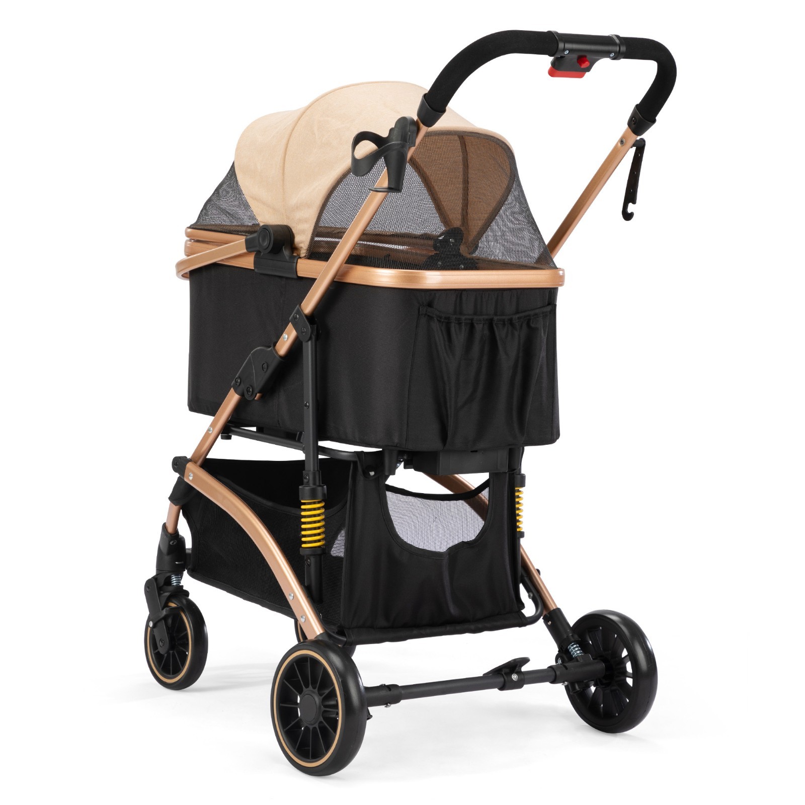 3-in-1 Foldable 4-Wheel Dog Pet Stroller Lightweight with Basket & Cup Holder