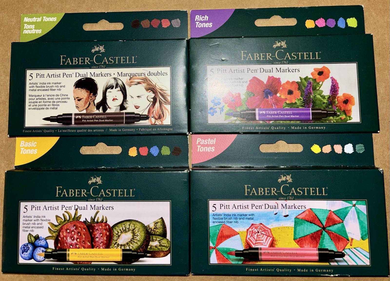 Faber-Castell 20 Pitt Artist Pen Dual Markers 4pk India Ink Rich Pastel Basic