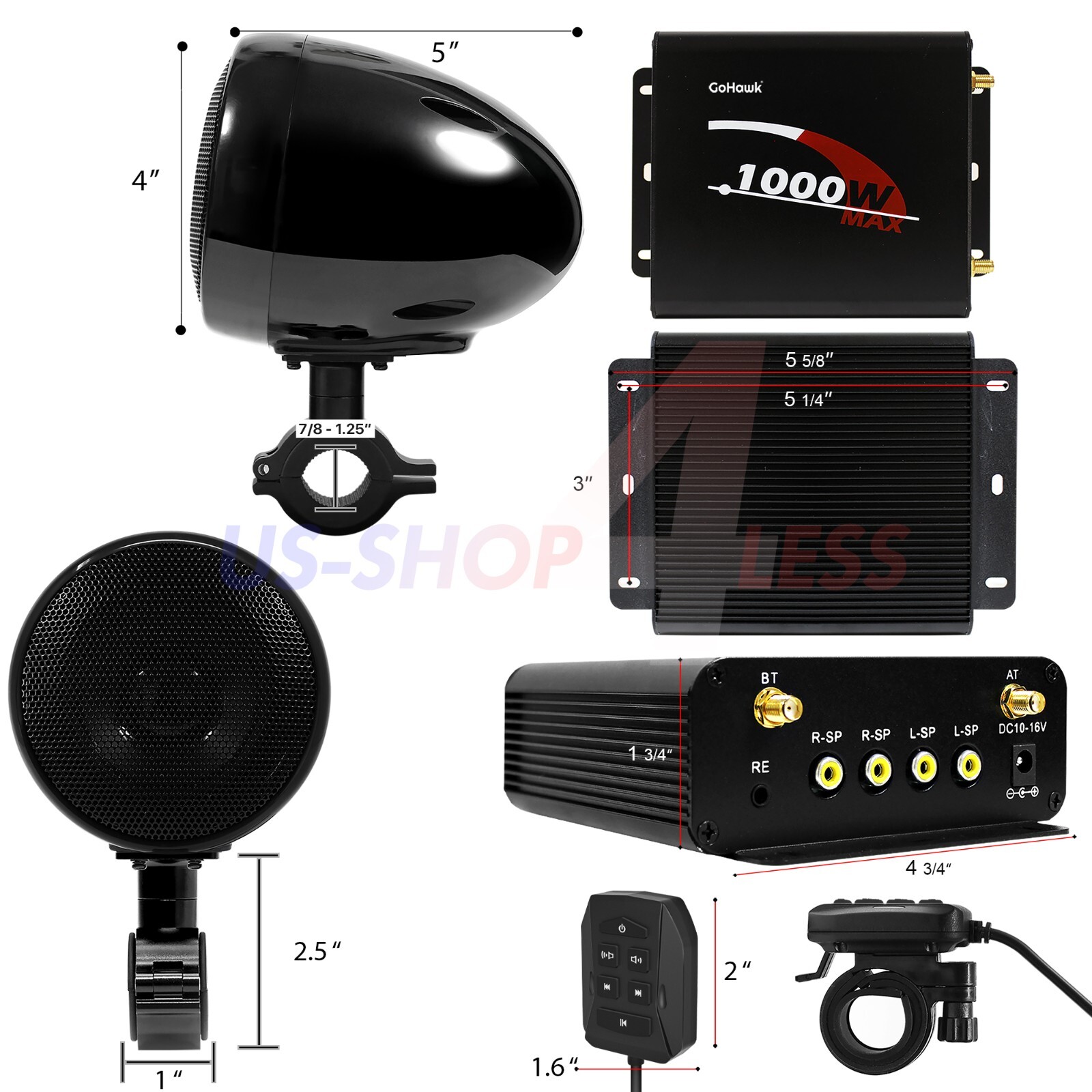 1000W AMP Waterproof Bluetooth Stereo 4 Speakers Audio Music System Radio Harley