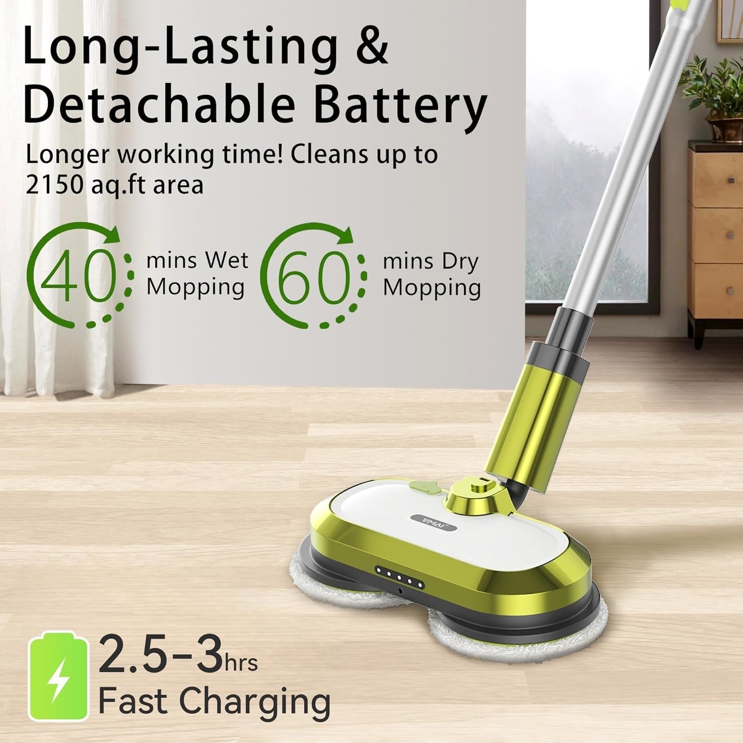 Cordless Electric Mop with Water Spray VMAI G700 Floor Cleaner Scrubber Polisher