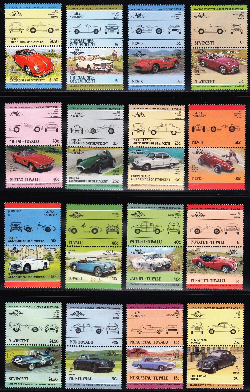 500 DIFFERENT CARS Auto 100 Leaders of the World MNH Mint Car Stamp Collection