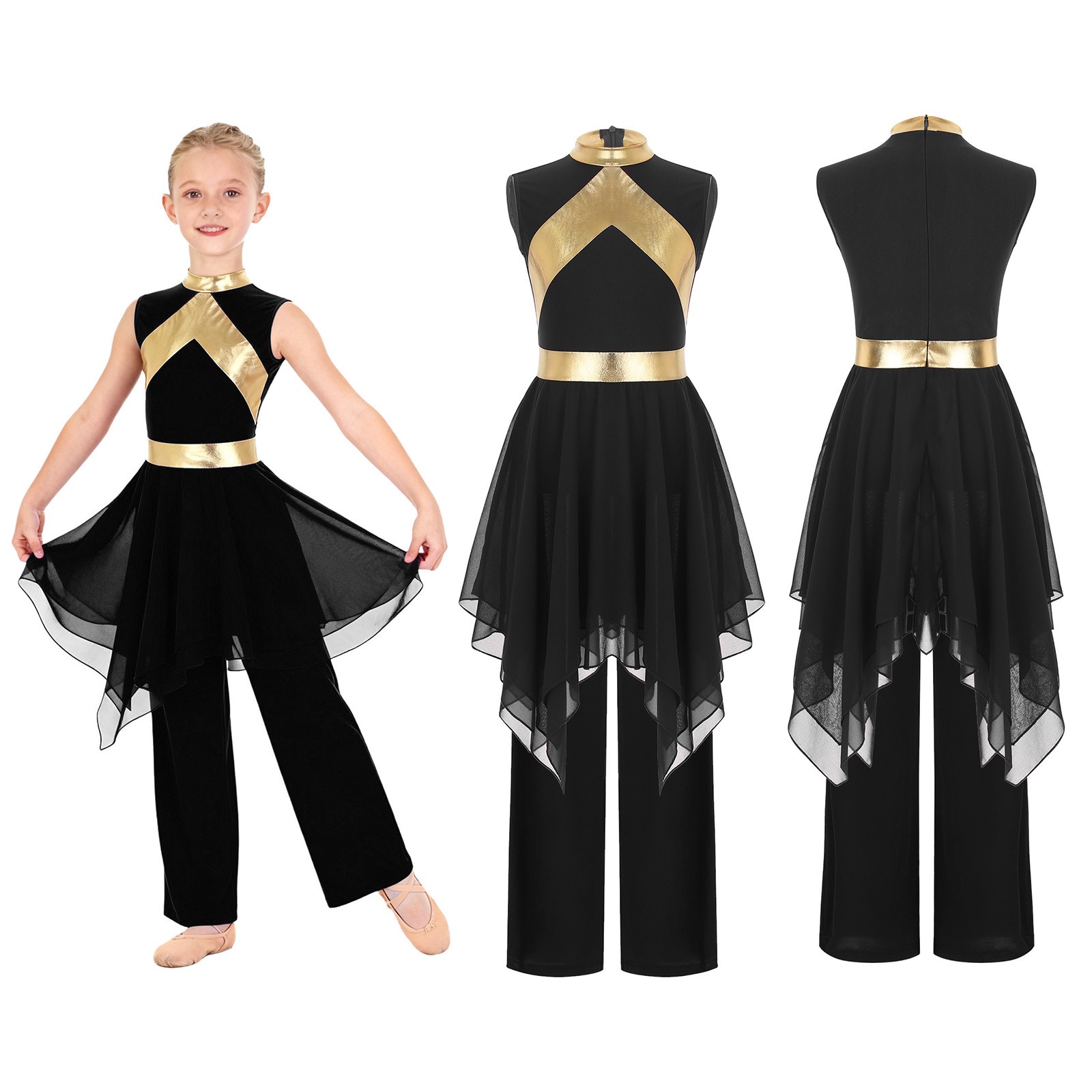 US Girls Praise Dance Outfits Liturgical Worship Dance Dress with Wide Leg Pants