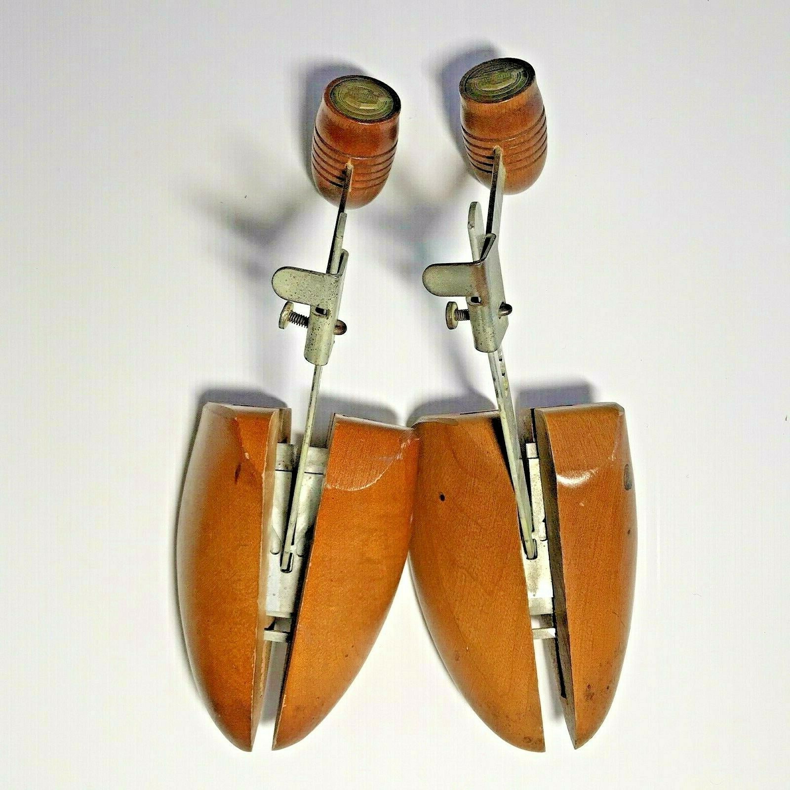 Vintage Pair Florsheim Solid Wood Shoe Tree Stretcher Shaper Mold Adjustable Sz4