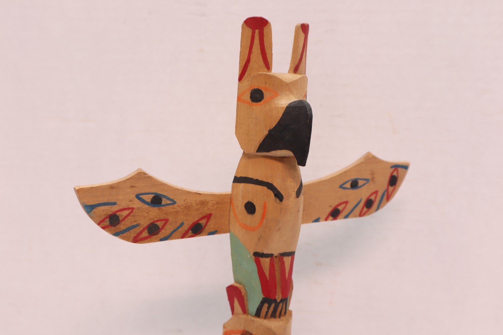 Vintage Northwest Coast Wood Carved Totem Pole 12.75" Tall Alaskan Sculpture