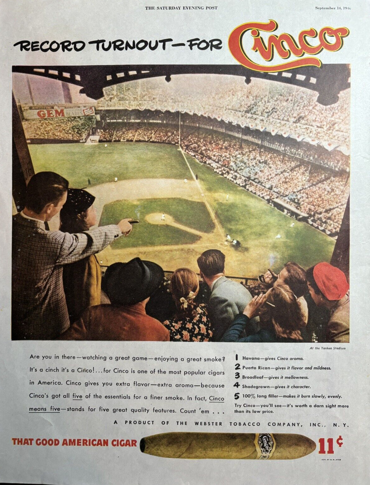 1946 Webster Tobacco Company Good American Cigar Record Turnout VTG Print Ad