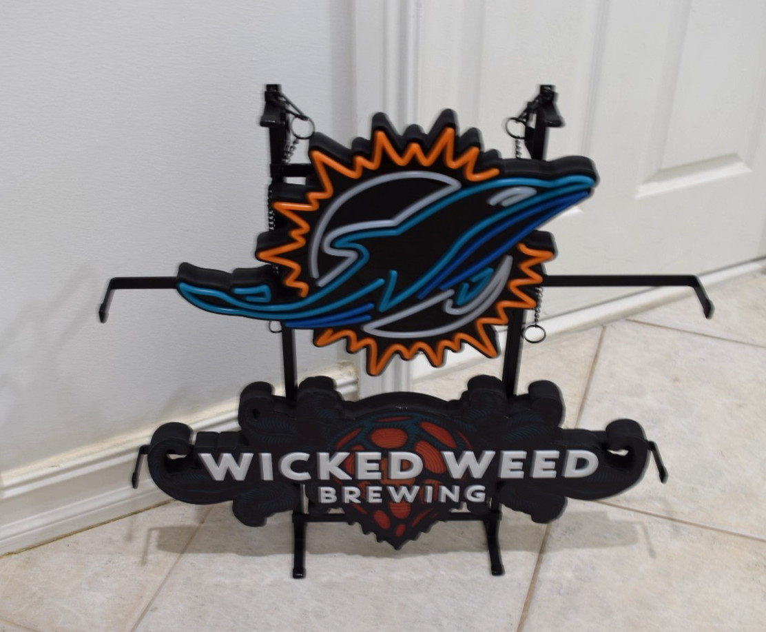 WICKED WEED BREWING CO. NFL MIAMI DOLPHINS LED BEER BAR SIGN MAN CAVE LIGHT