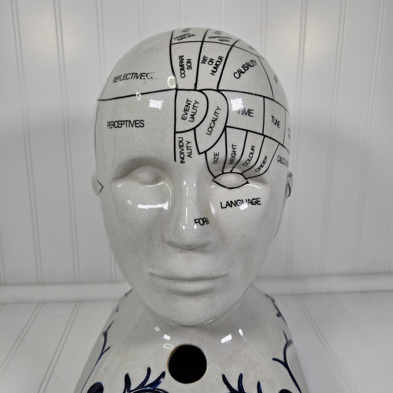 Phrenology Bust Table Head Statue 13” Ceramic Vintage Porcelain Pseudoscience