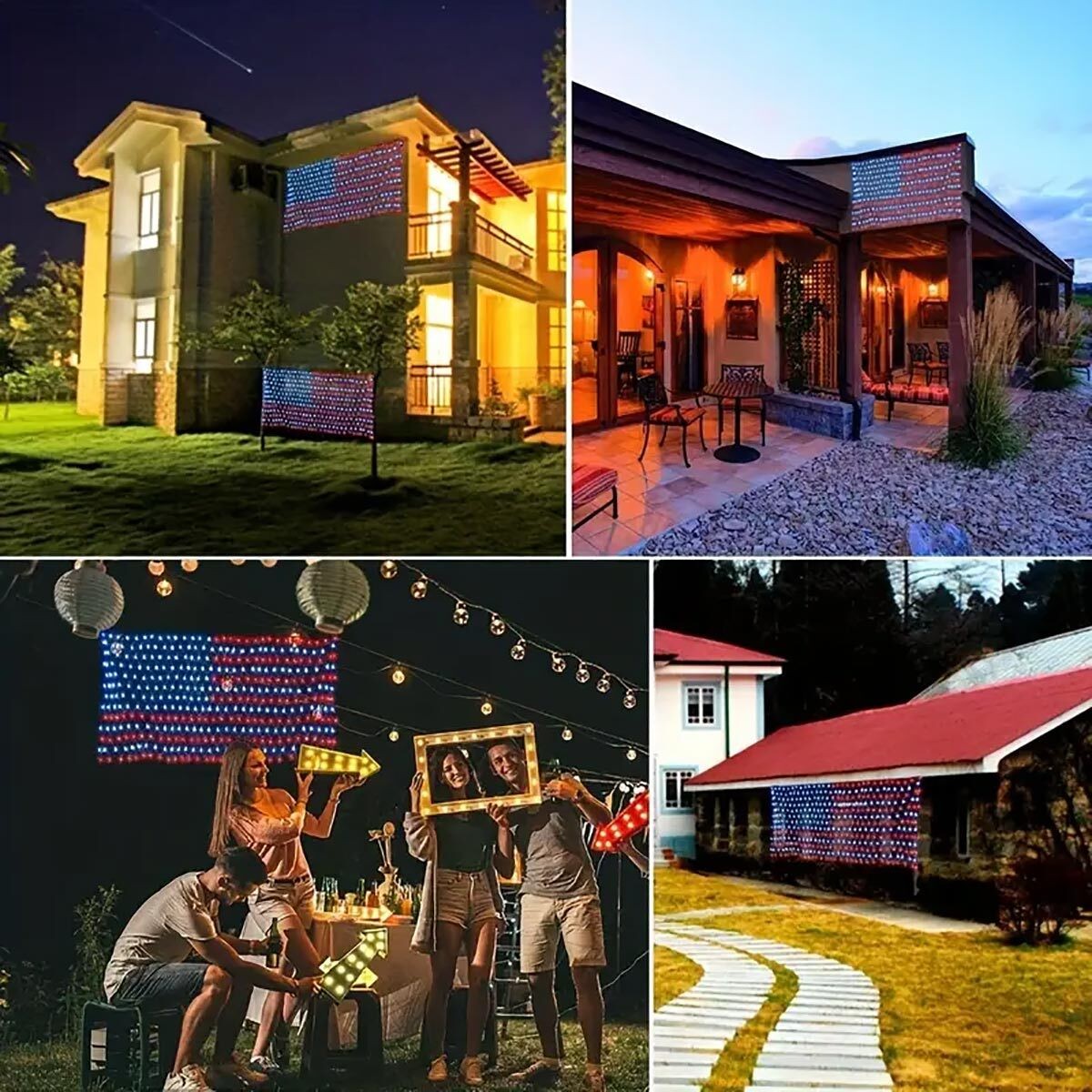 6.5ft x 3.3ft American Flag Net Light, 420 LED String Lights Party Garden Decor