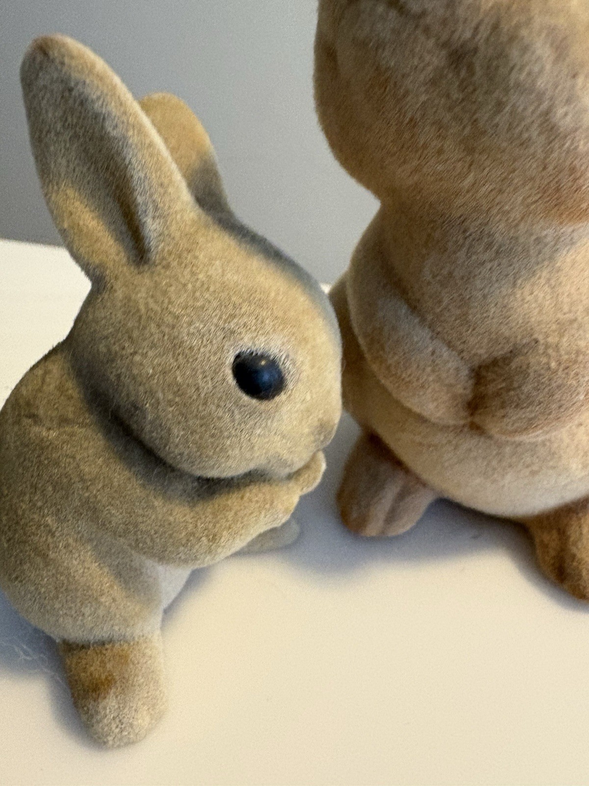 2 Vtg Sm Brown Flocked Fuzzy Bunny Rabbits Hard Figures Easter Read