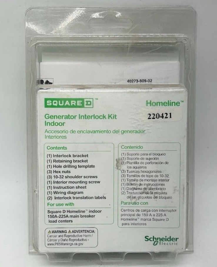 Square D Homeline Generator Interlock Kit Indoor HOMCGK2C 150-225A