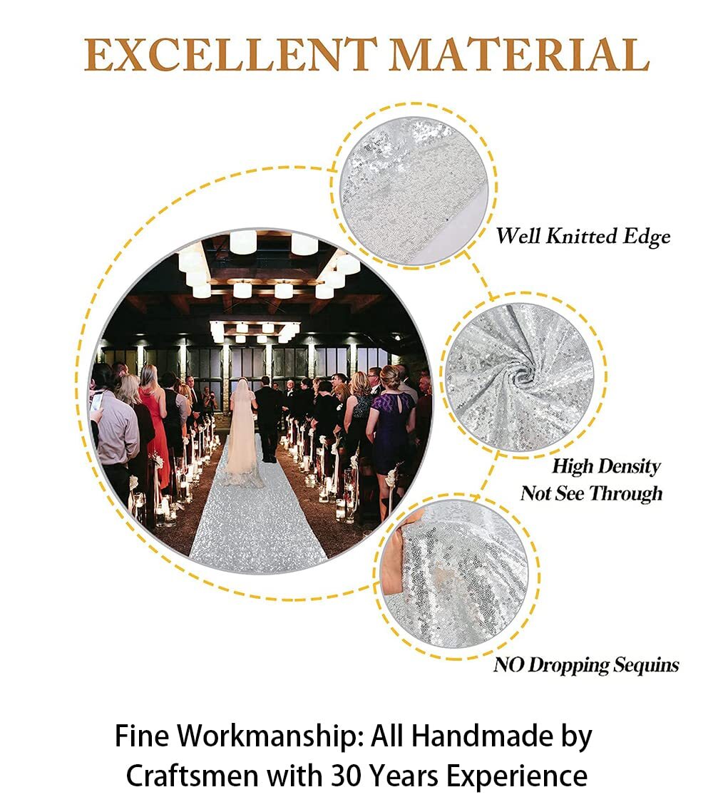 Silver Sequin Aisle Runner 15FTx3FT Wedding Hallway Decoration