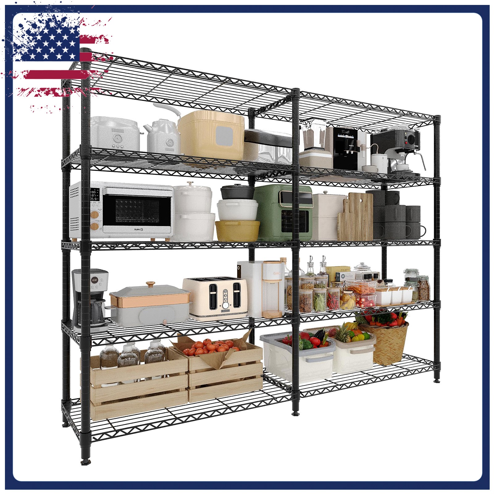 5-Tier Metal Storage Shelves Shelving Unit Garage Shelf Standing Storage Rack
