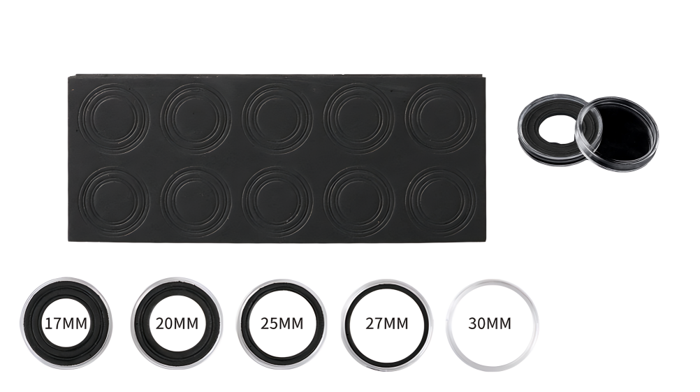 100 PCS 30MM Clear Round Coin Capsules Plastic Coin Holders &Black Gaskets & Box