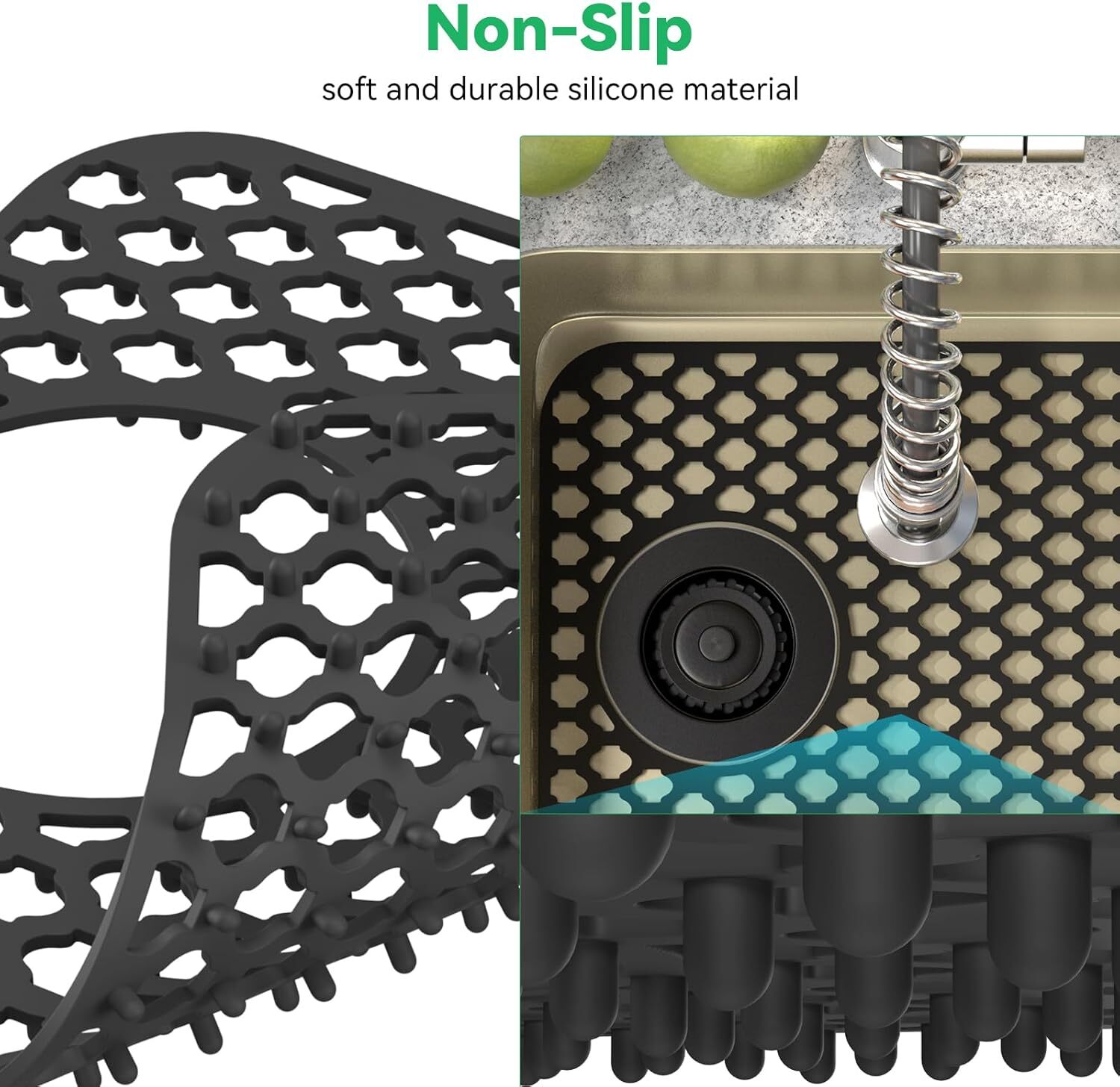 2PCS TOOVEM Kitchen Sink Mats Folding Farmhouse Rear Drain Sink Mats 13.6x11.6''