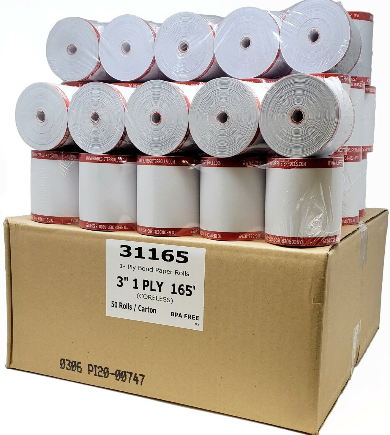 3" 1 PLY x 165' KITCHEN PRINTER BOND PAPER 50 ROLLS CORELESS STAR SP700