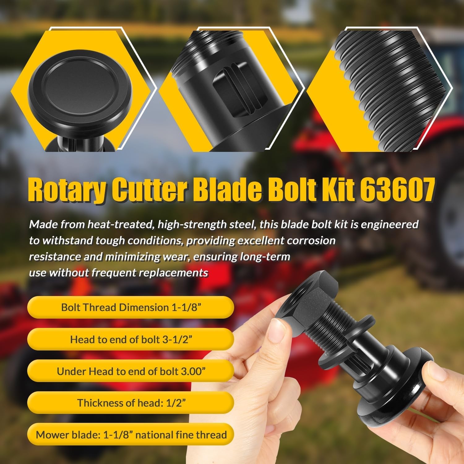 2PCS Rotary Cutter Blade Bolt Kit 63607, Includes 2 Bolts, 2 Nuts, and 2 Washers