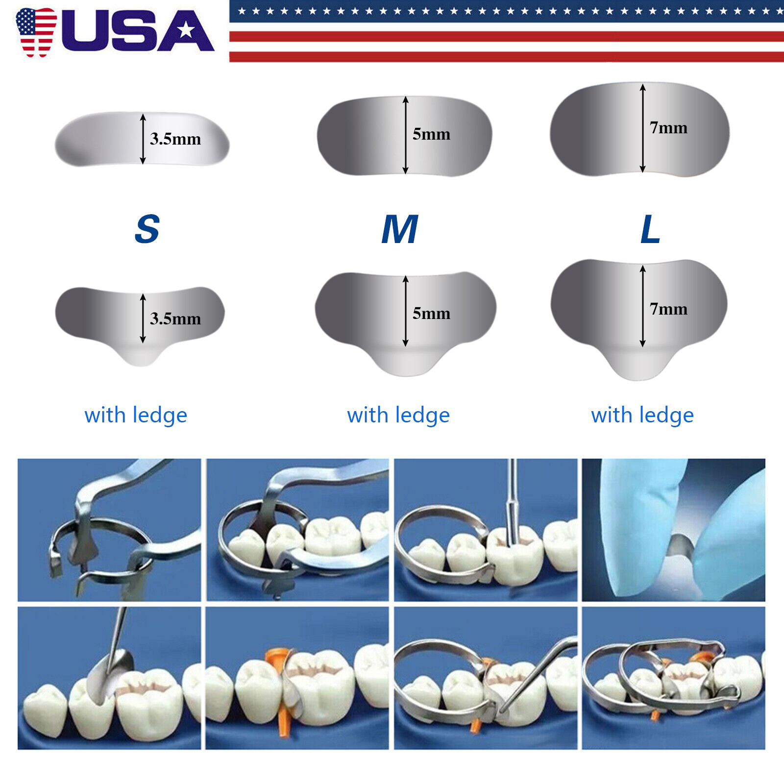 50 Pcs Dental Metal Matrices Matrix Band Sectional Contoured Refill S/M/L 35μm