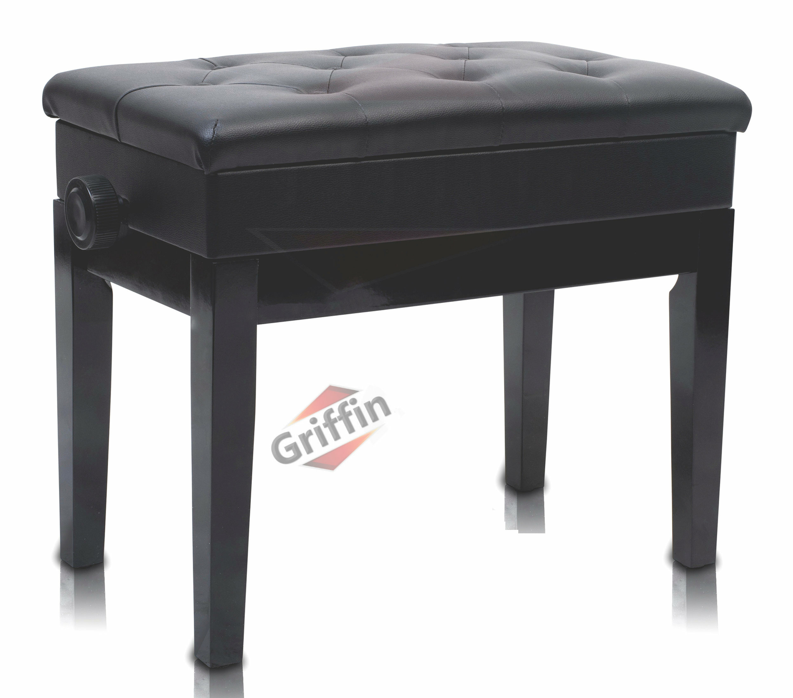 GRIFFIN Black Leather Piano Bench - Wood Vanity Stool Keyboard Seat Guitar Chair