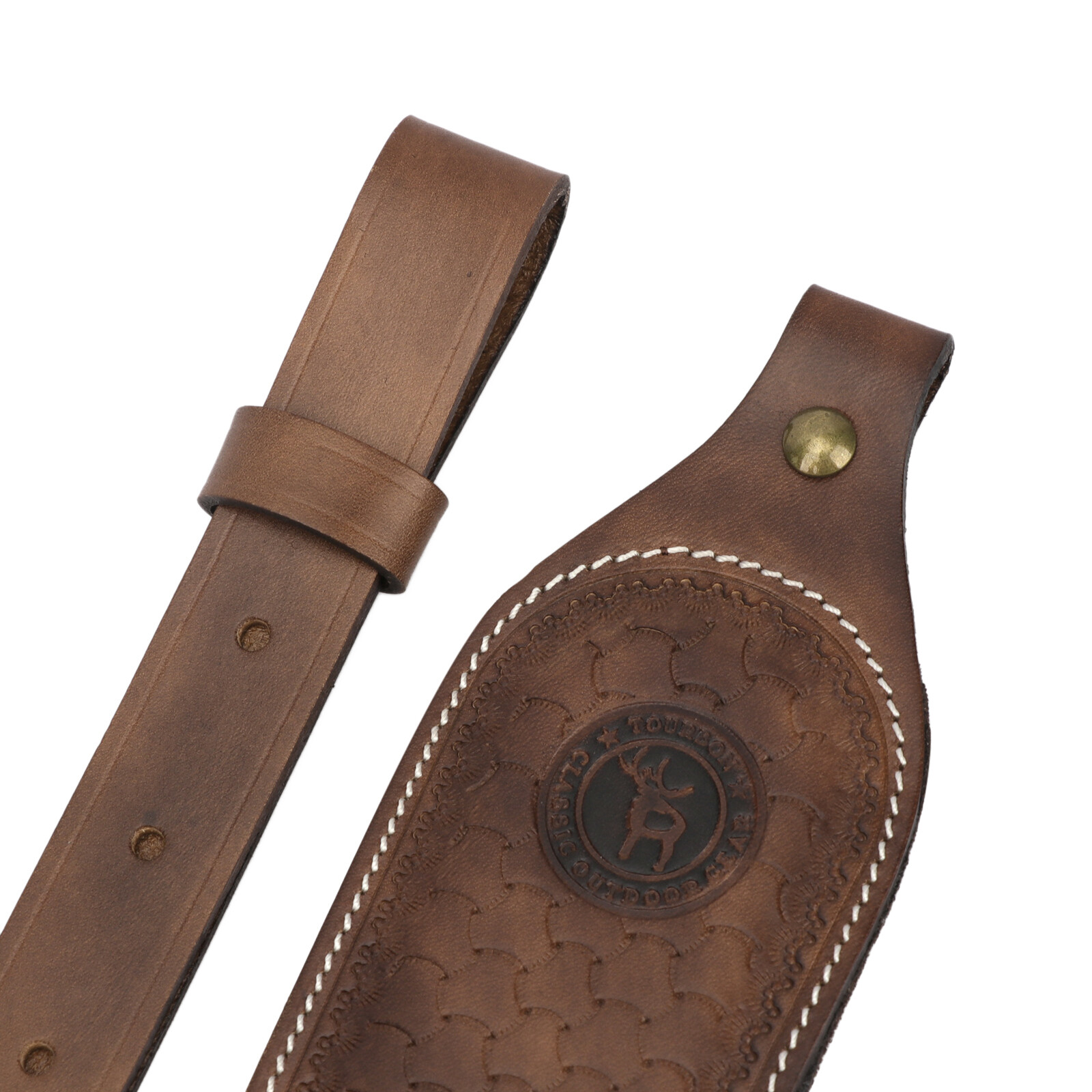 TOURBON 2 Points Genuine Leather Gun Sling Rifle Ammo Carry Strap Rest Hole