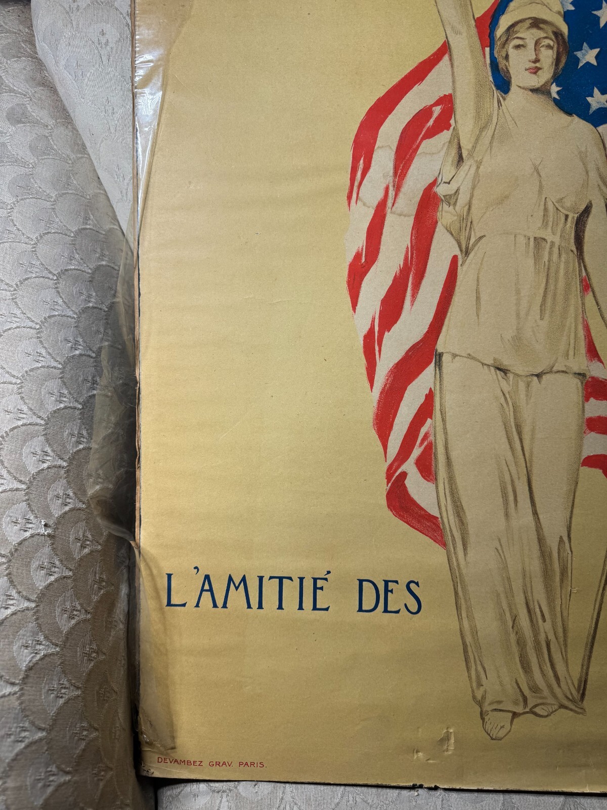 Rare Original WW1 "Croix Rouge Americaine, L'Amitie Des Etats Unis" Poster