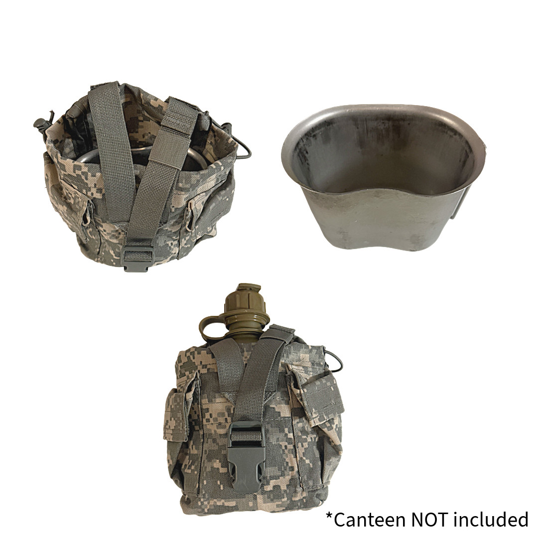 USGI Stainless Steel Canteen Cup + MOLLE II ACU Canteen/Utility Pouch