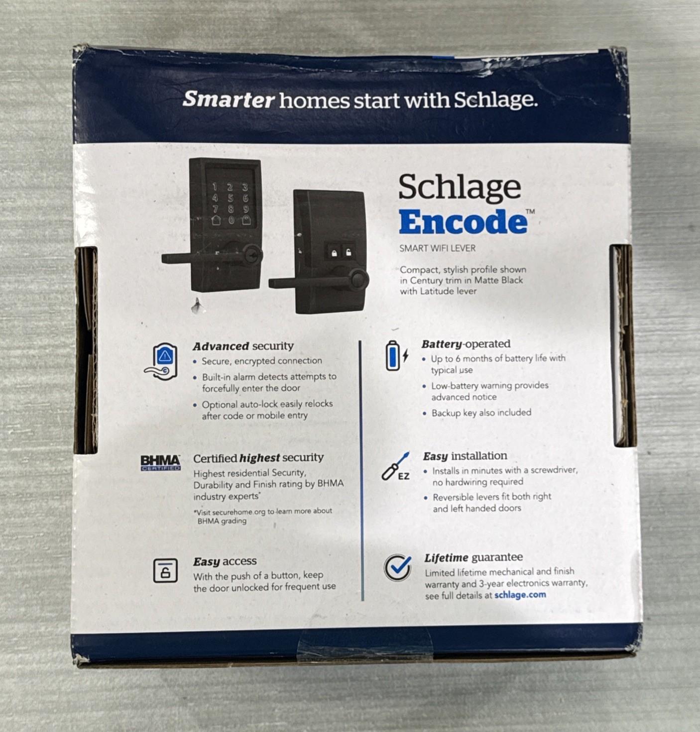 Schlage Encode Lever Century-Latitude Matte Black Smart Wi-Fi - New in Box!!