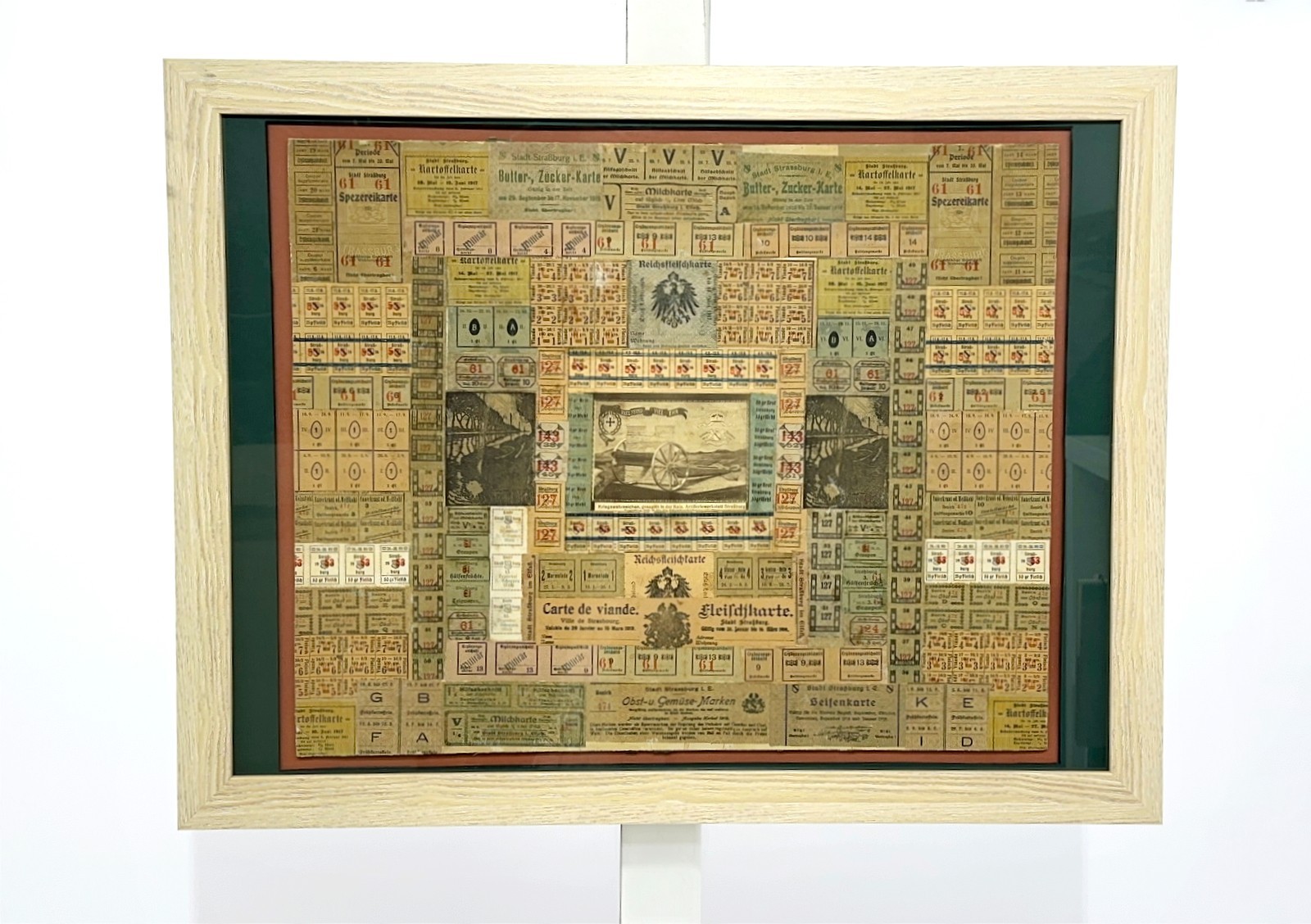 WWI Framed Ration Coupon Collage Folk Art Strasbourg Alsace Germany Trench 1917