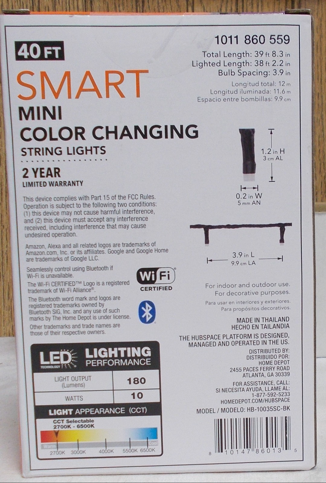 Hampton Bay Smart 100 Bulb 40 Ft Mini Color Changing String Light Indoor/Outdoor