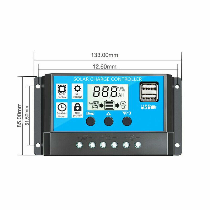 PWM Solar Charge Controller 30A 12/24V Regulator Battery Charger LCD USB Home RV