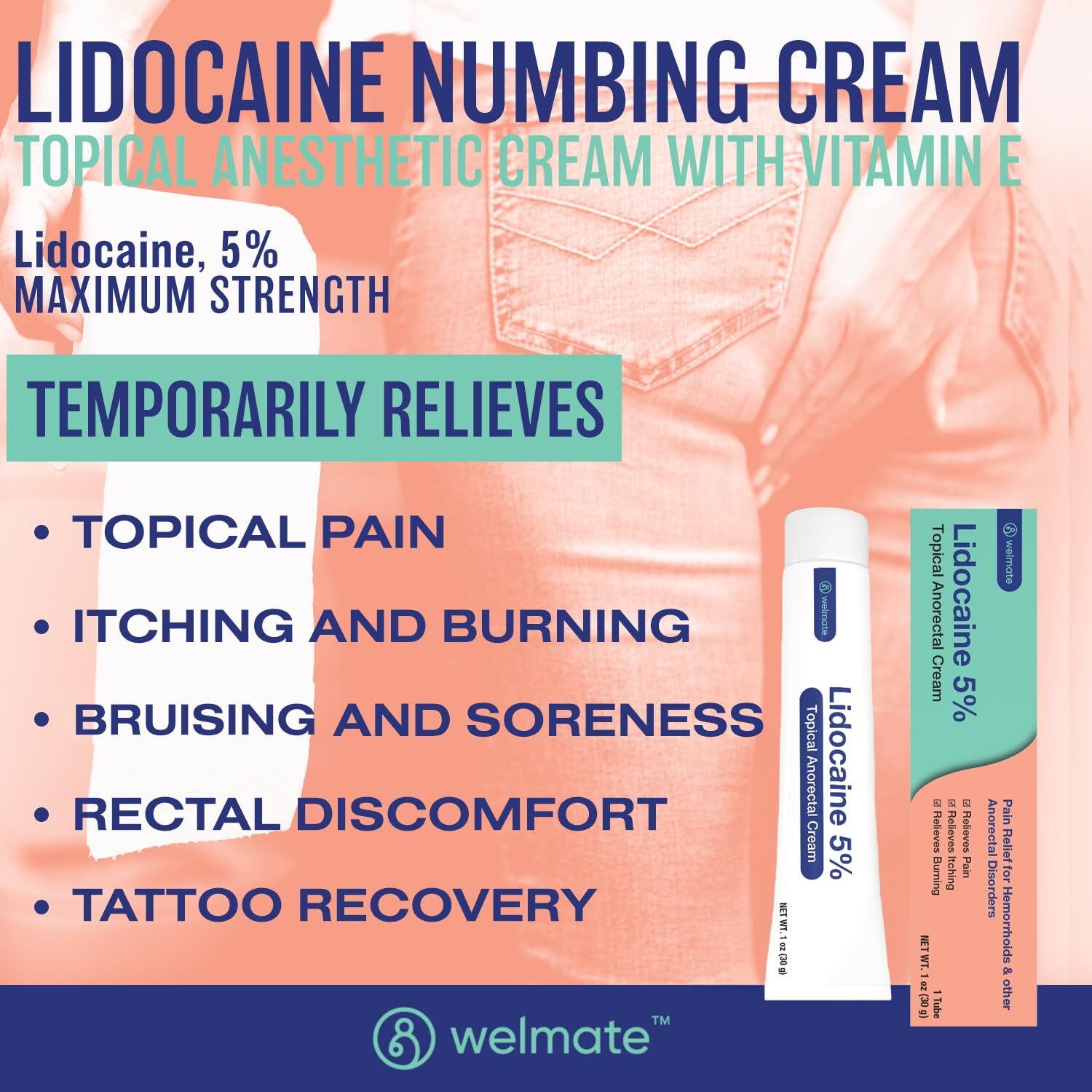 WELMATE | 5% Lidocaine | Numbing Cream Maximum Strength | Topical Anesthetic |