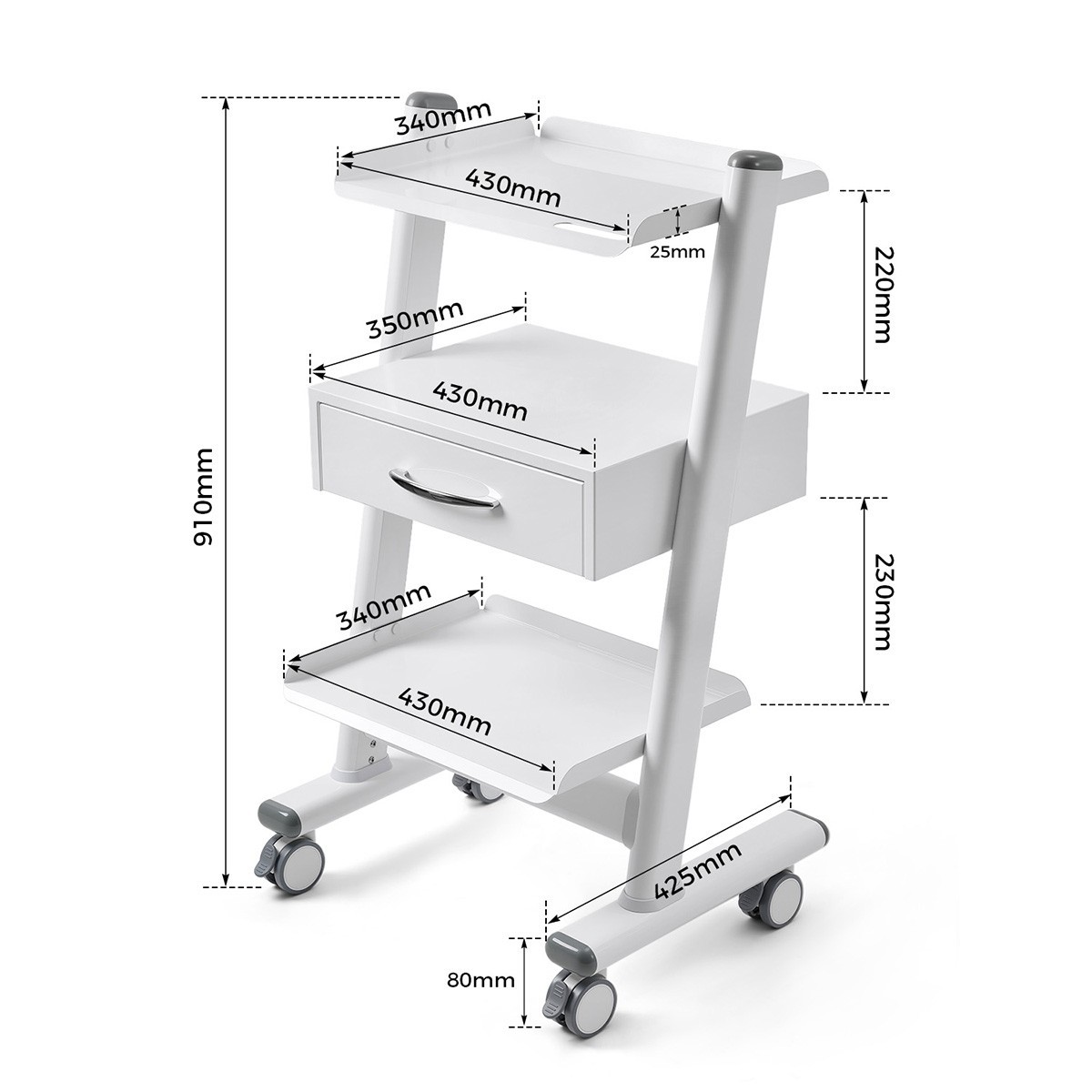 3 Layer Dental Trolley Mobile Instrument Cart Medical Tool Cart with Socket