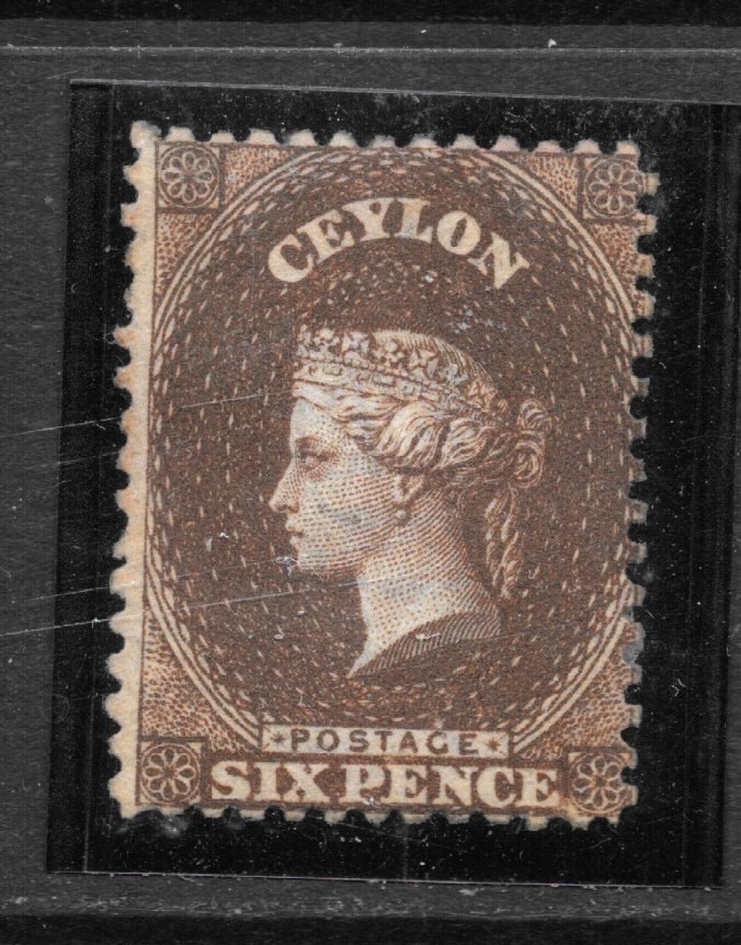 1869 CEYLON, SG67 CAT £140 MINT MOUNTED, ORIGINAL GUM, SIX PENCE, QV