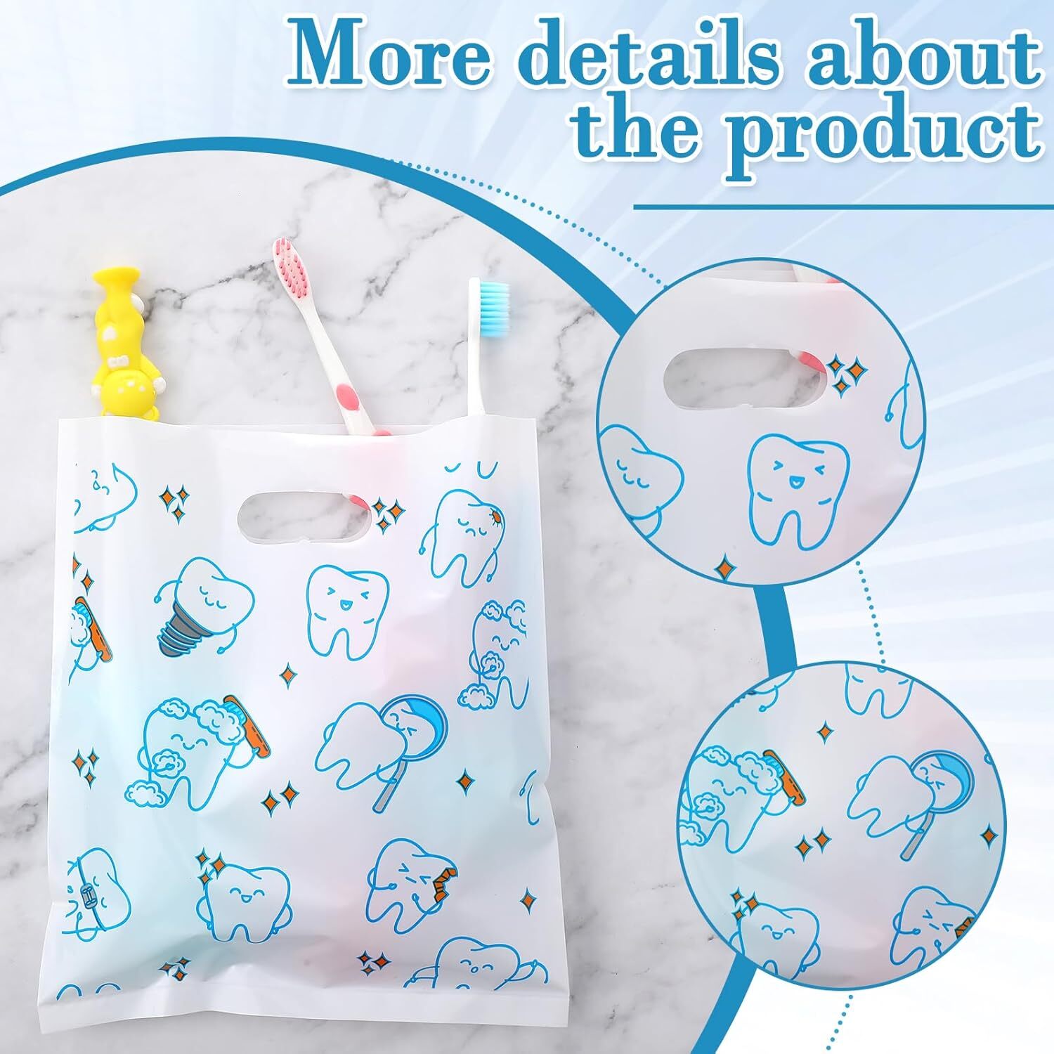 300 Pcs Tooth Merchandise Bags with Handles Plastic Dental Bags for Patients