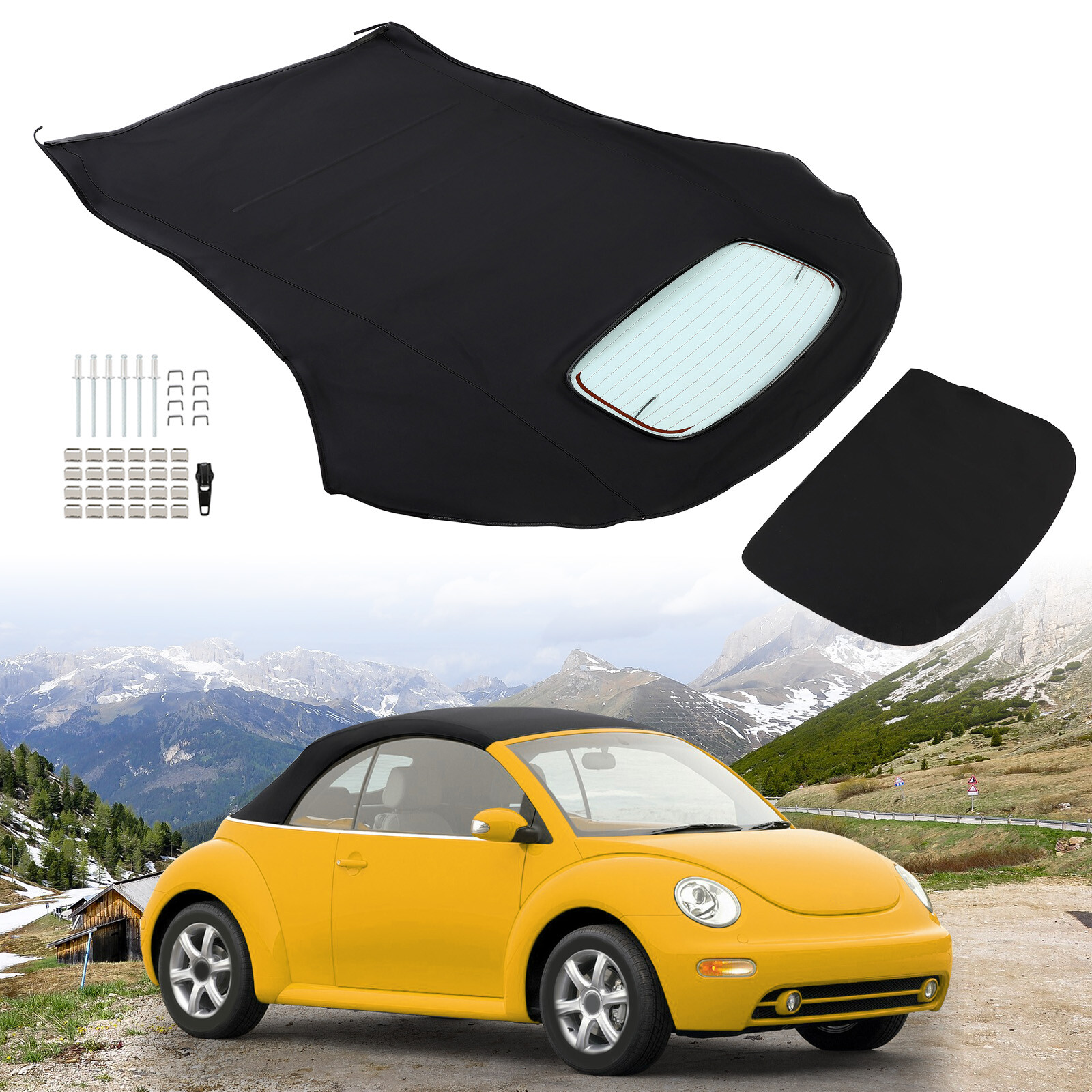 Black Convertible Soft Top Heated Glass Window For Volkswagen Beetle 2003-2010