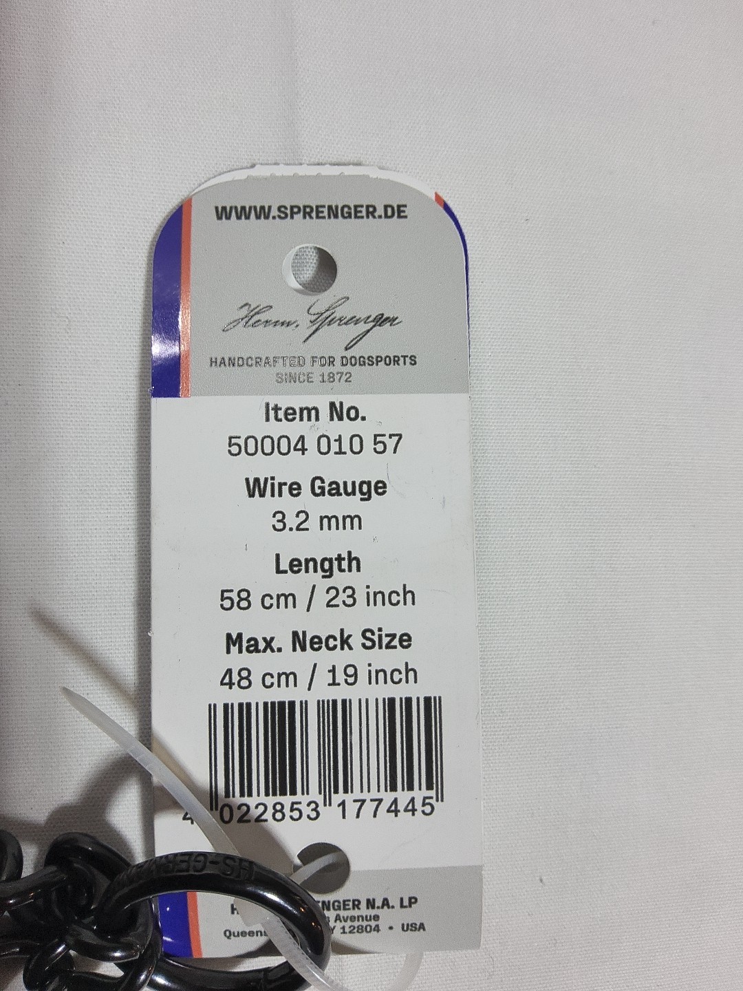 HERM SPRENGER ULTRA-PLUS Training Collar Center-Plate 23" X 3.2 mm, Max Neck 19"