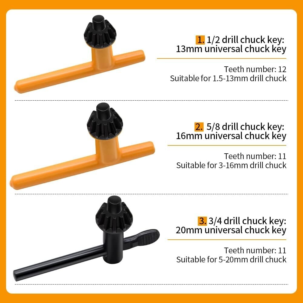 Drill Chuck Key Wrench 6 Sizes Drill Press Chuck Key Replacement Drill Clamp