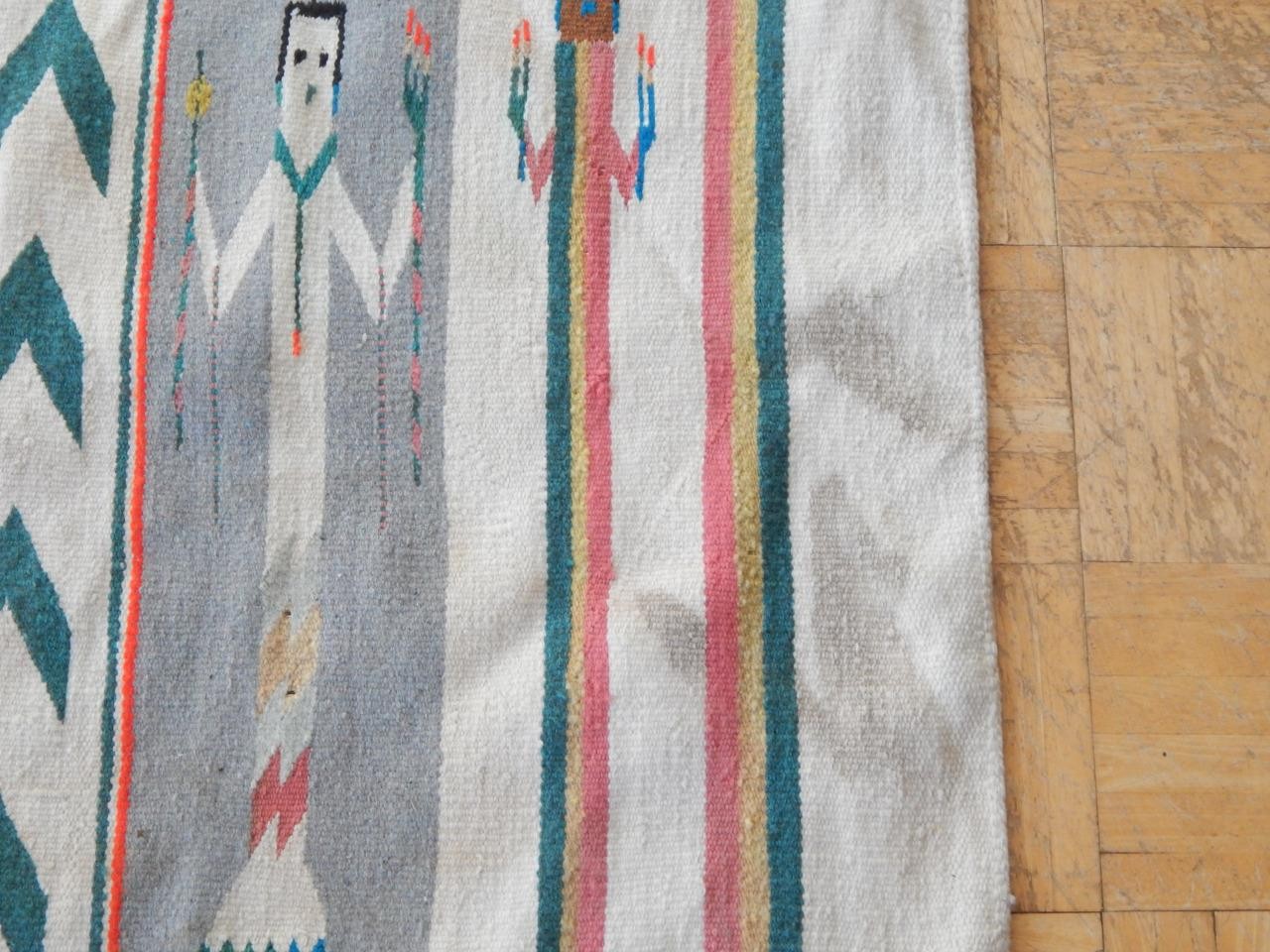30.5 X 57" VINTAGE NAVAJO INDIAN SHIPROCK CORN YEI PICTORIAL RUG / WEAVING