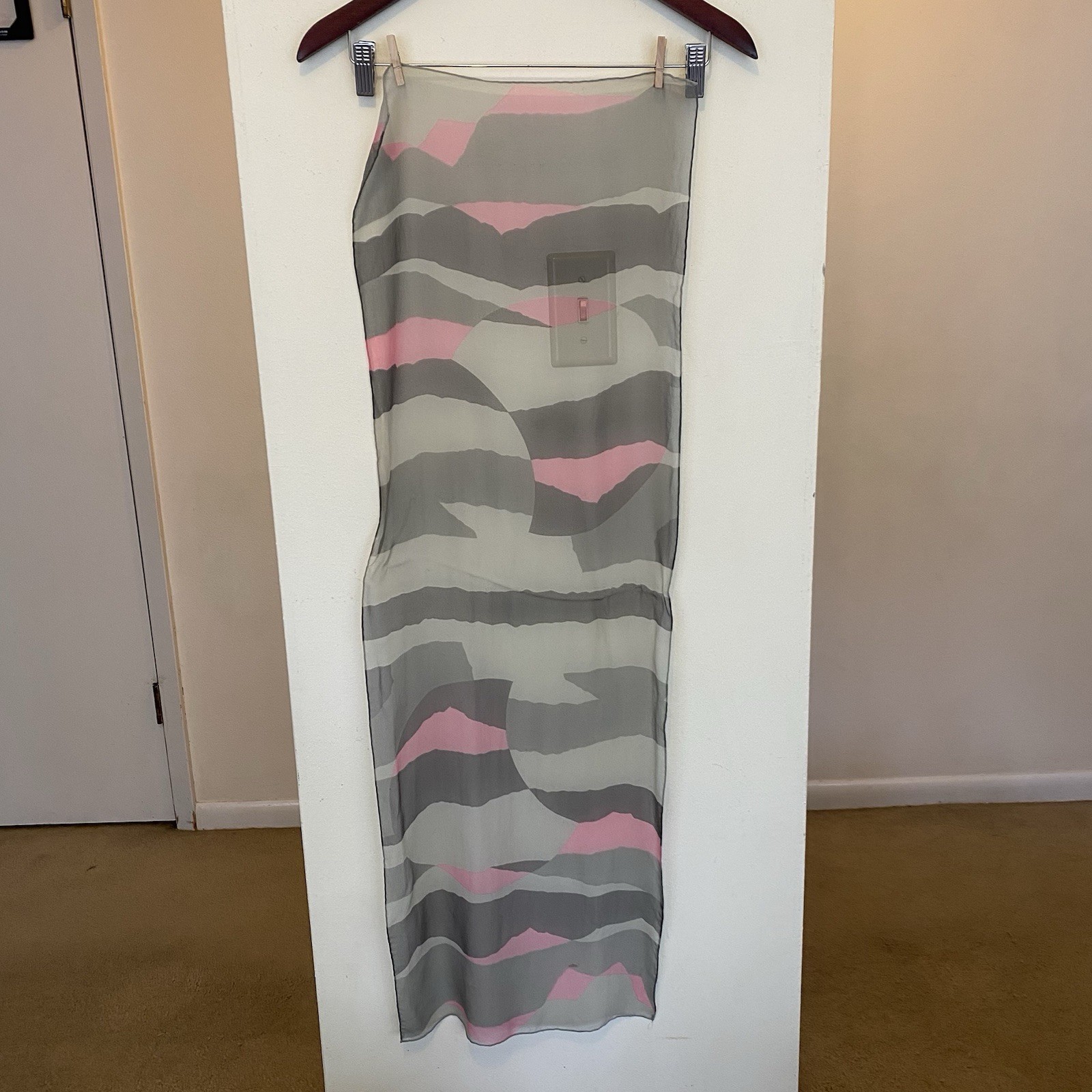 Vintage Gray & Pink Abstract Sheer Womens Scarf Accessory