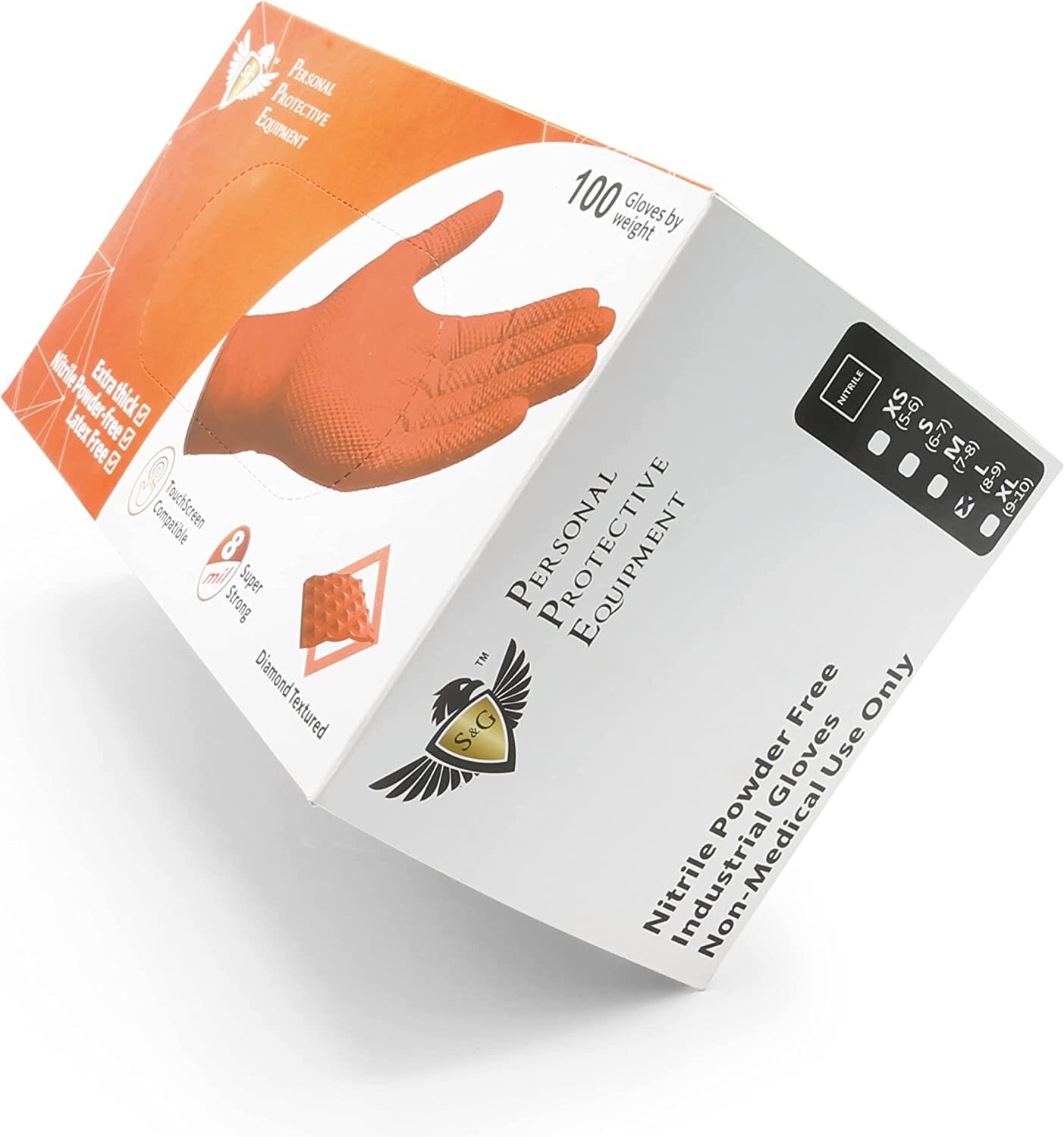 S&G Heavy Duty Orange Nitrile Disposal Gloves Powder Latex Free 8 Mil ML XL XXL