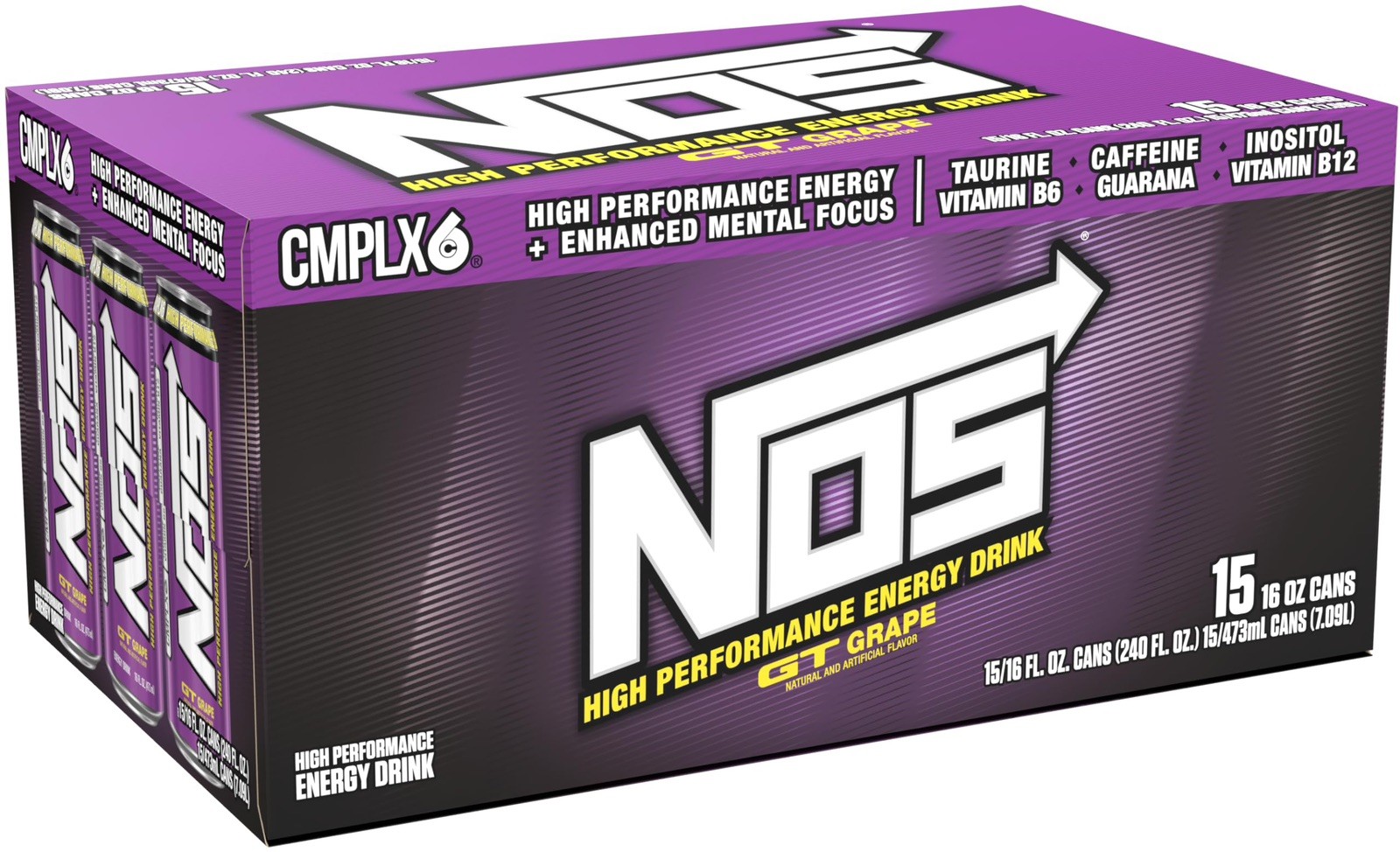 NOS GT Grape: High Performance Energy Drink. 16 Fl oz (Pack of 15)