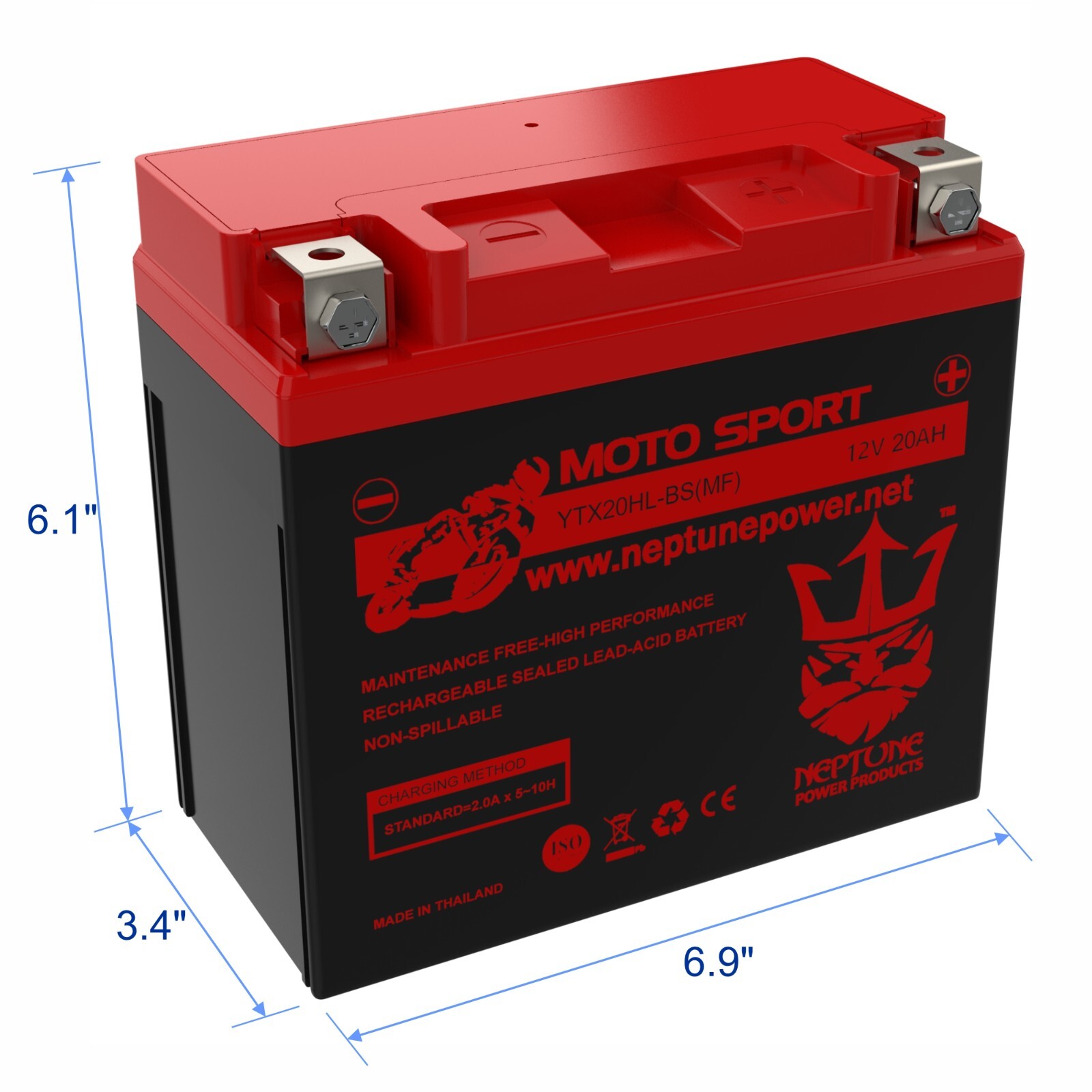 Replacement for Energizer TX20HL / YTX20L AGM Powersport 12V Battery, 330 CCA