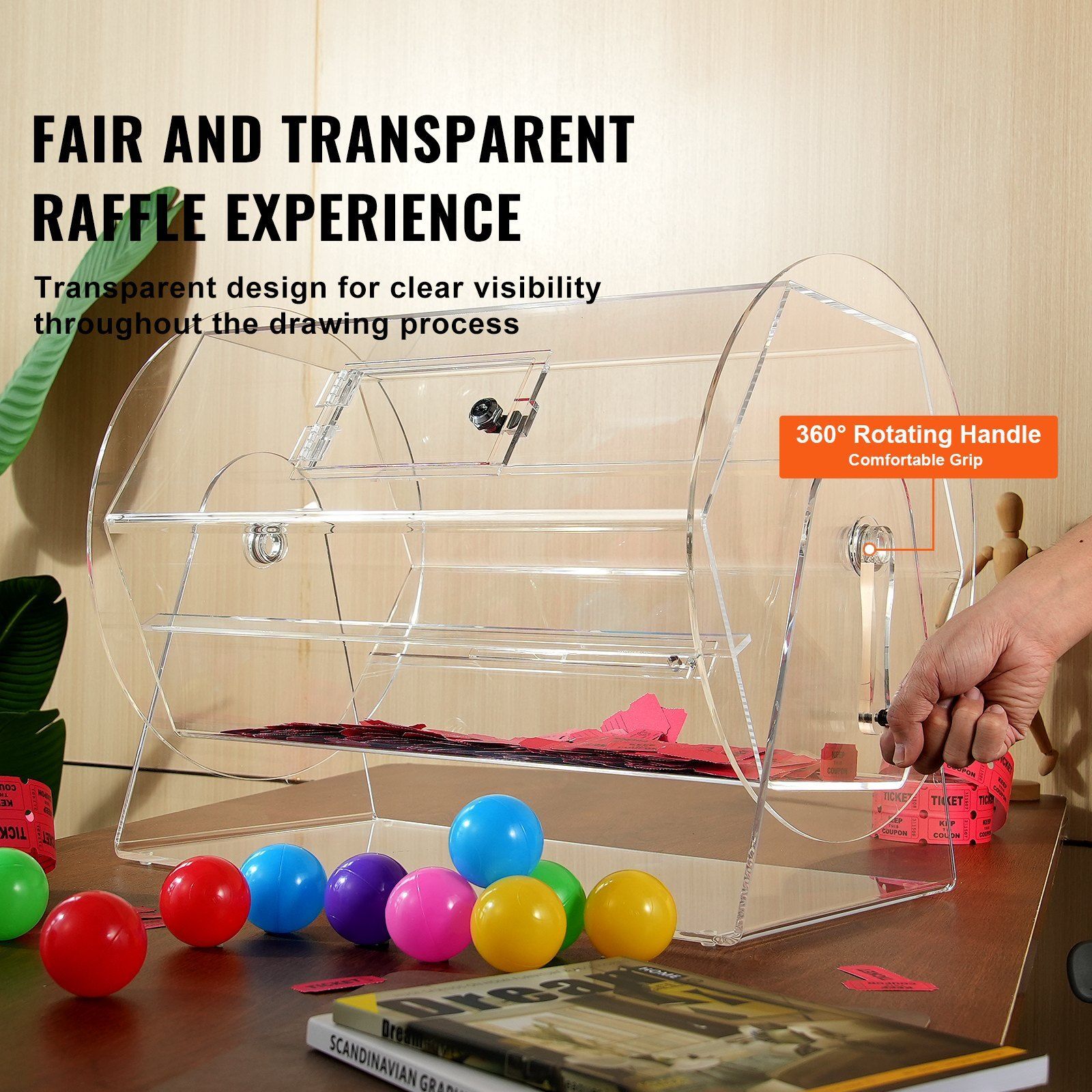 Raffle Drum,Professional Raffle Ticket Spinning Cage w/ 2 Keys Raffle Ticket Box