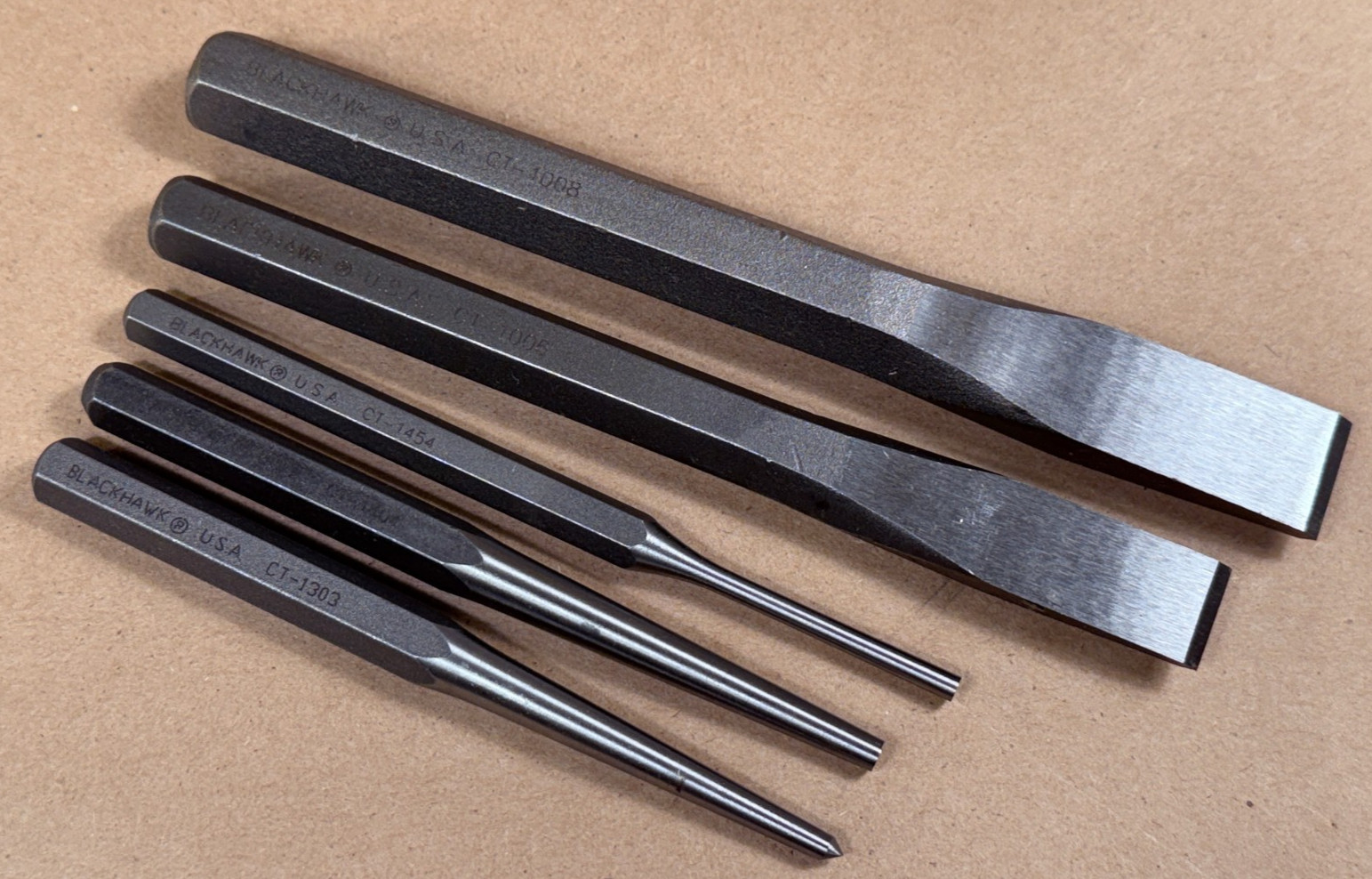 New - 5 Piece Blackhawk USA Aligning & Drive Punch Pin + Cold Chisels -FREE SHIP