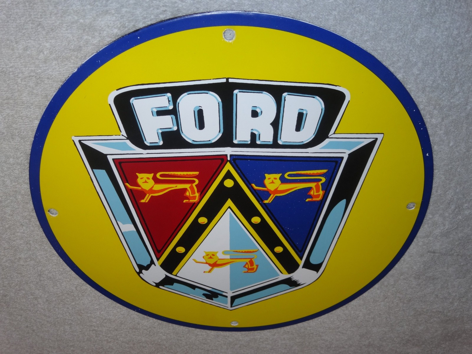 VINTAGE 11 3/4 in FORD AUTOMOBILE & TRUCK ADV. SIGN HEAVY METAL PORCELAIN #S 217