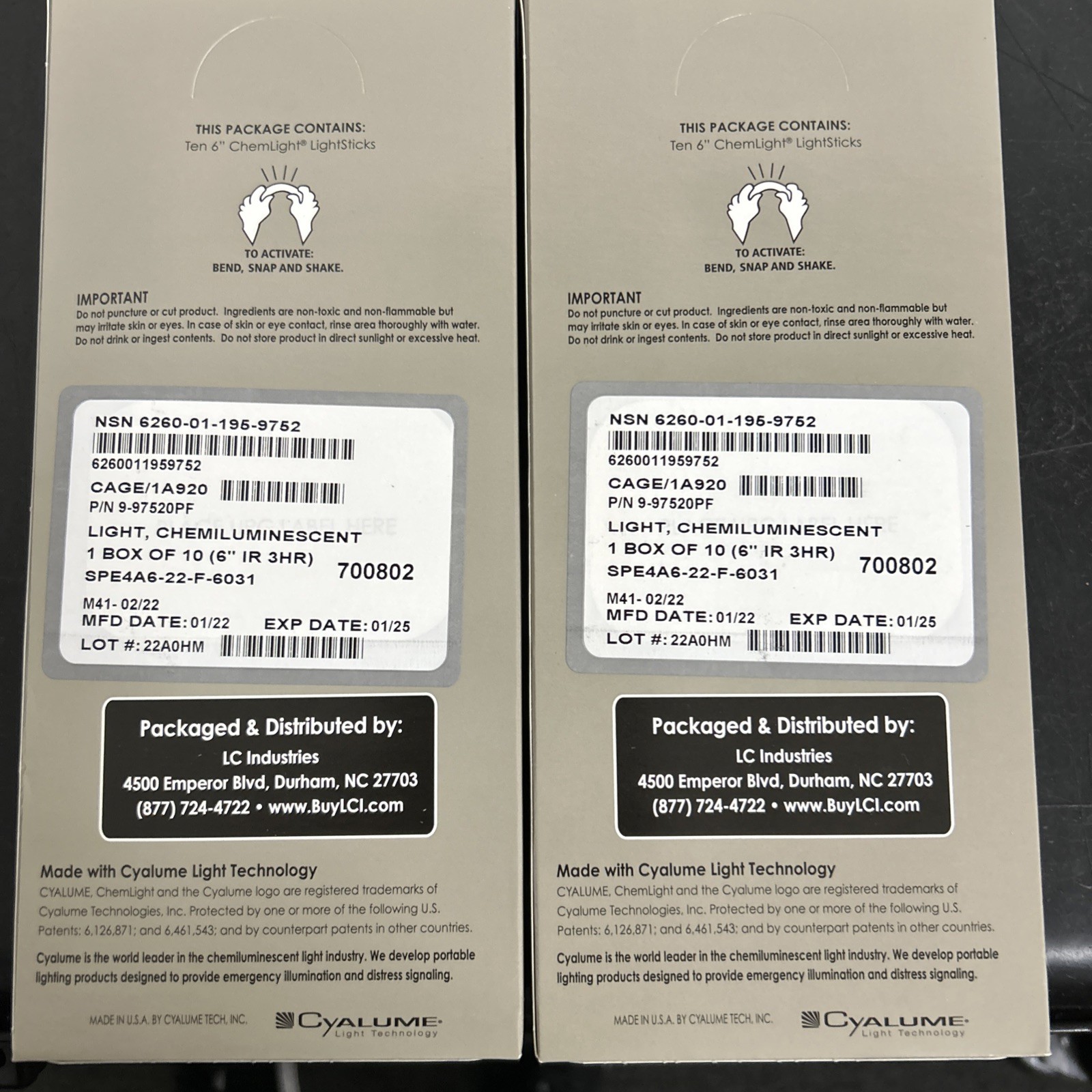 2x LC Industries ChemLight 6 inch IR INFRA Box of 10 Military Grade Glow Sticks