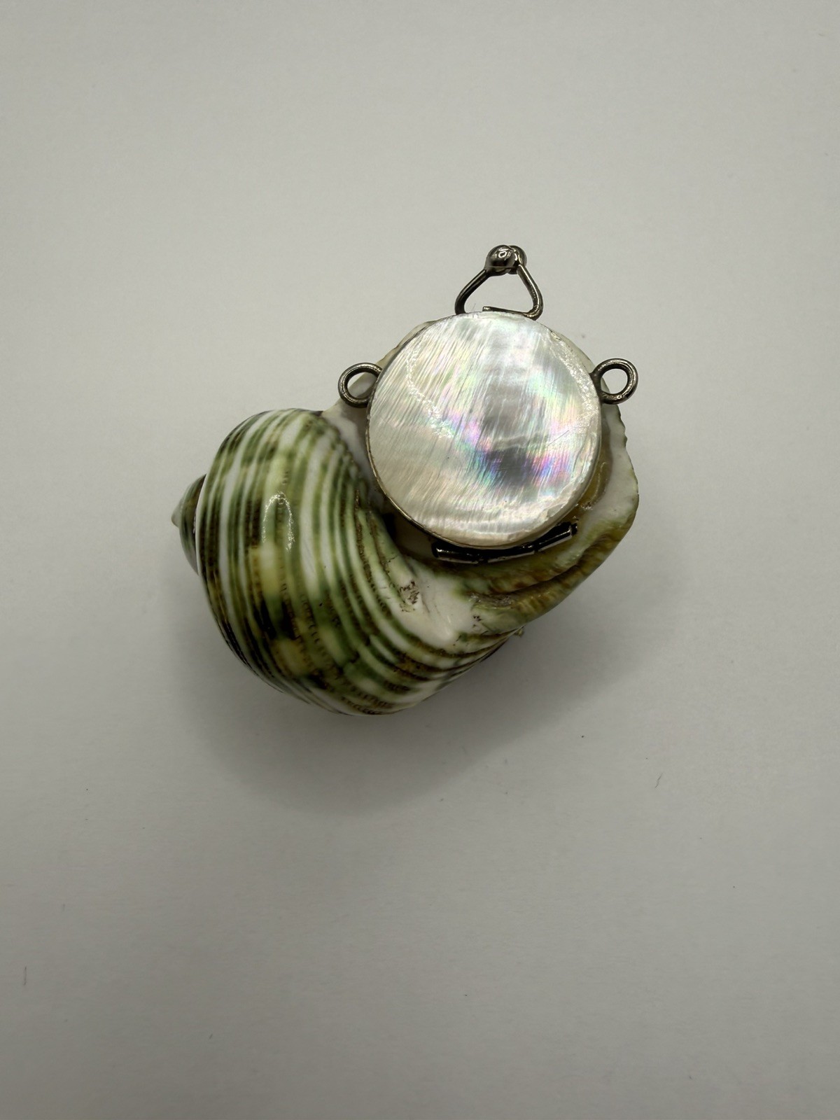 Antique Turbo Shell pill snuff box pendant needs repair