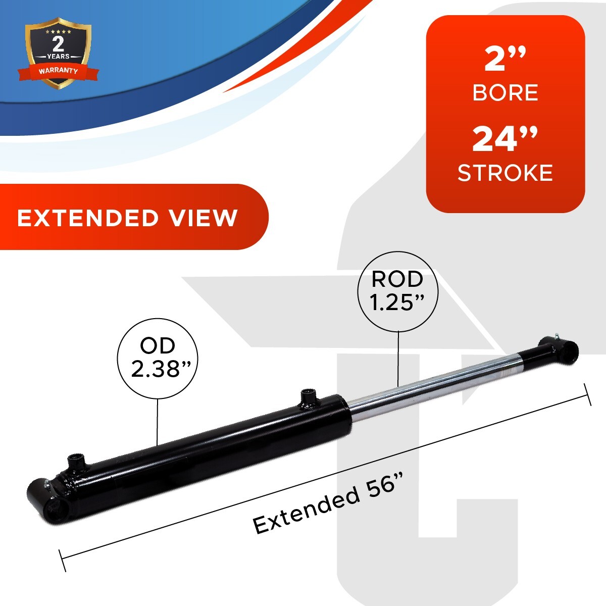 2x24 Hydraulic Cylinder 2" Bore 24" Stroke Double Acting Welded Cross Tube