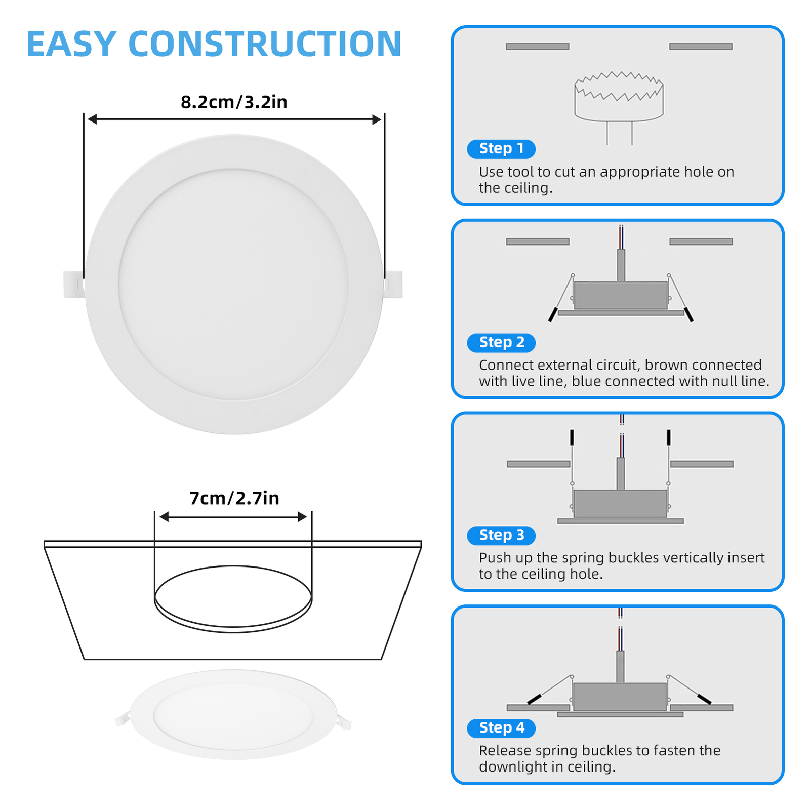 3Inch-11Inch LED Ceiling Lights Ultra-Thin Recessed Retrofits Kit 6000K Daylight
