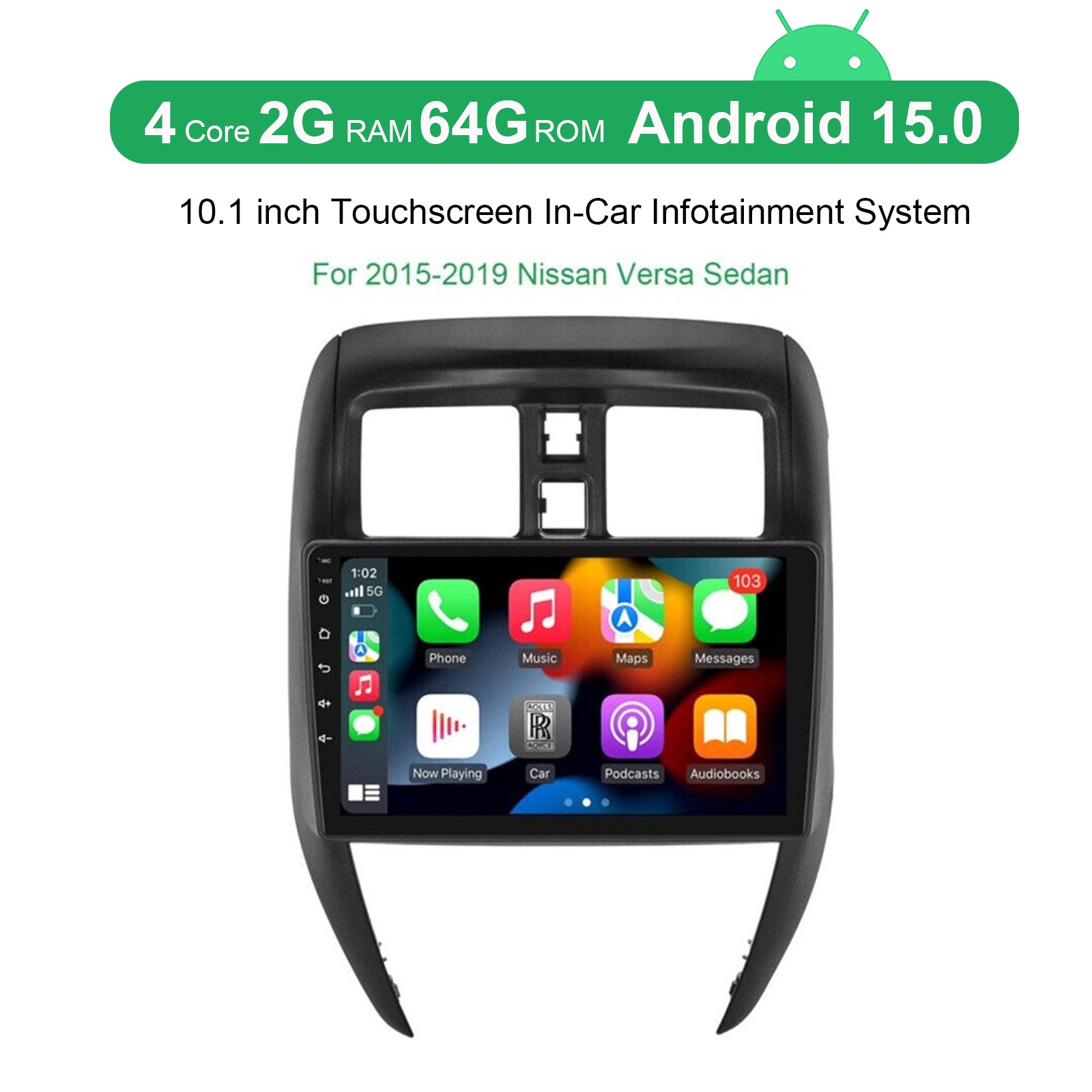 For 2015-2019 Nissan Versa Sedan Apple Carplay Android 15.0 Car Radio Stereo GPS